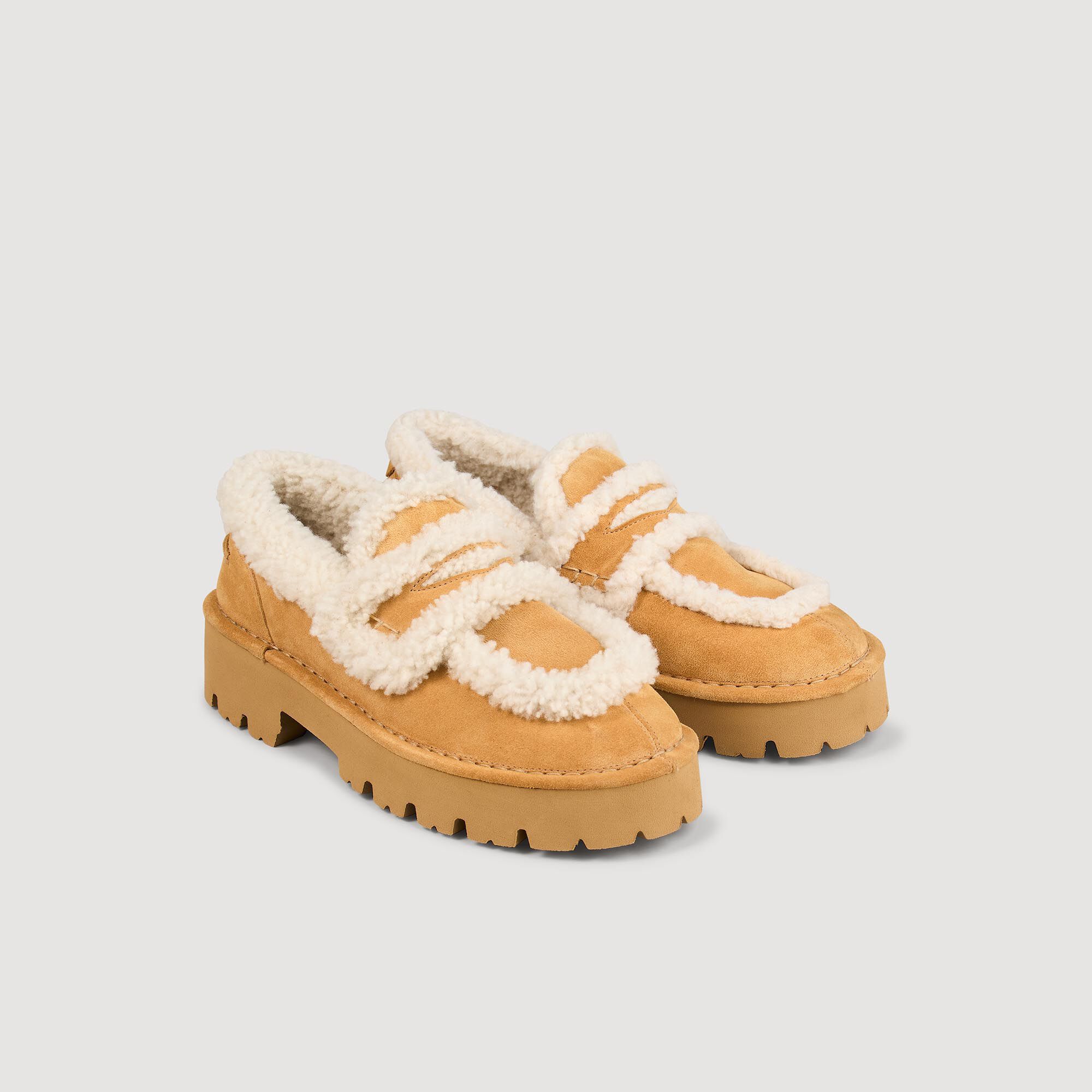 Shearling loafers white / beige For Women | Sandro Paris