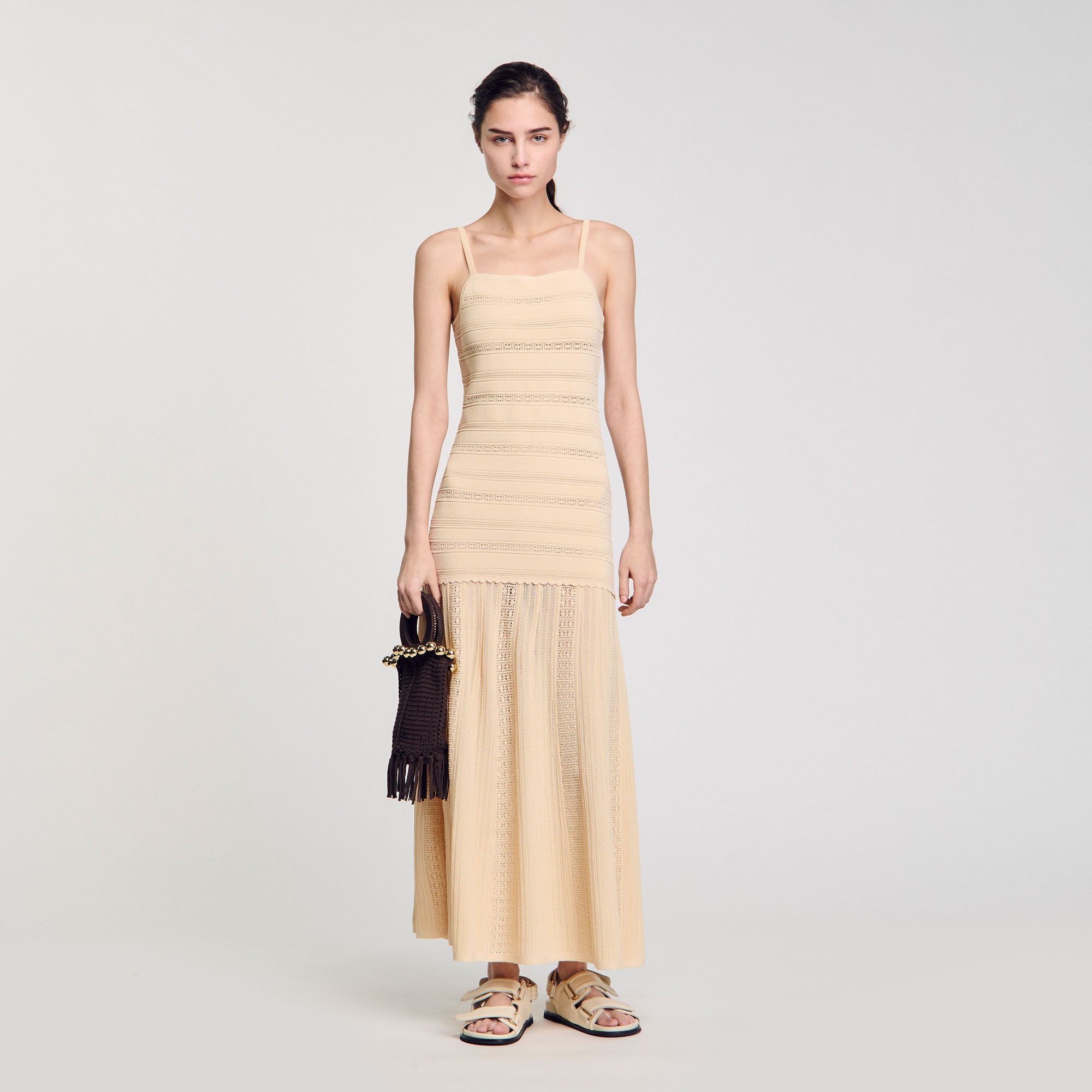 Mini dress with lace details white / beige For Women