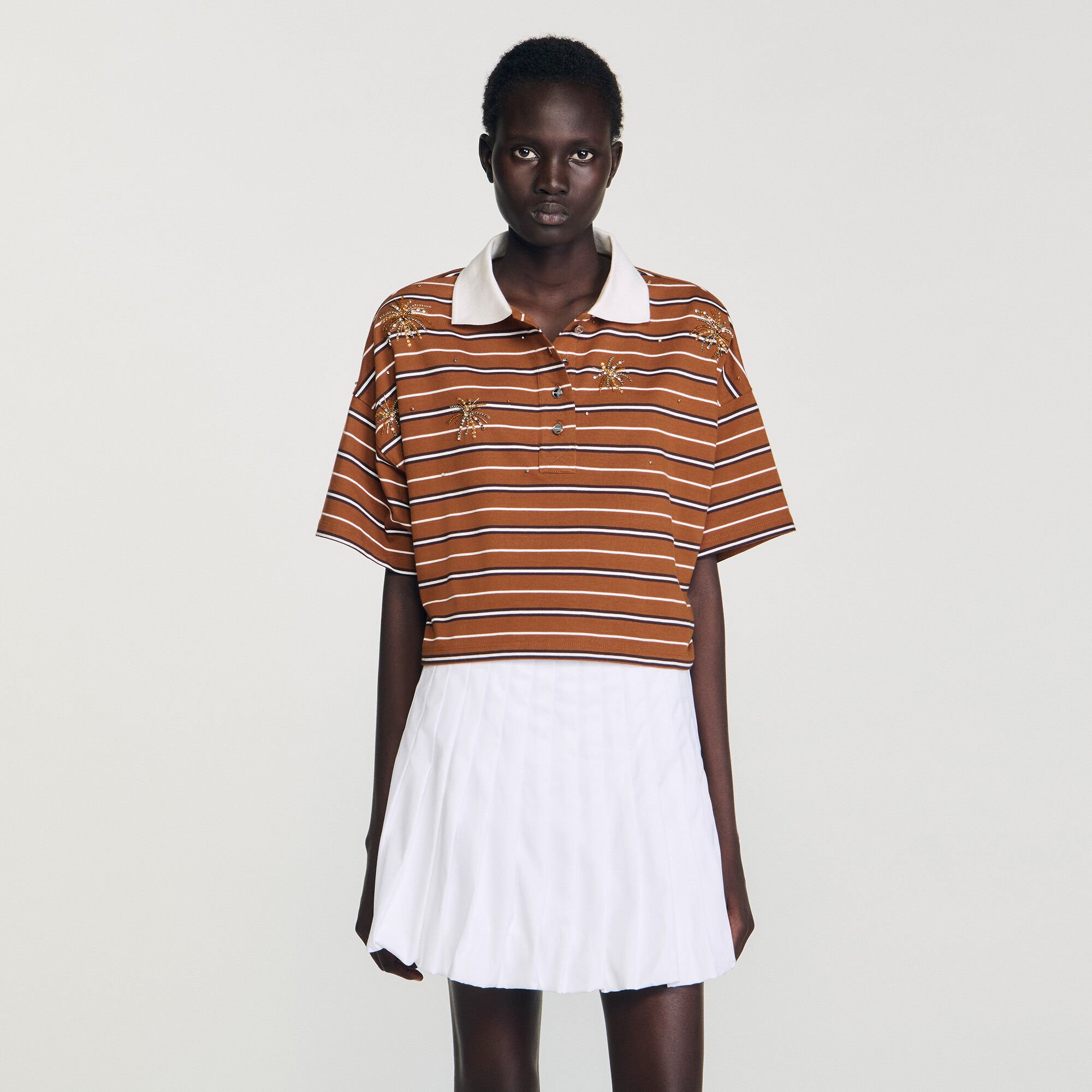 Striped rhinestone polo