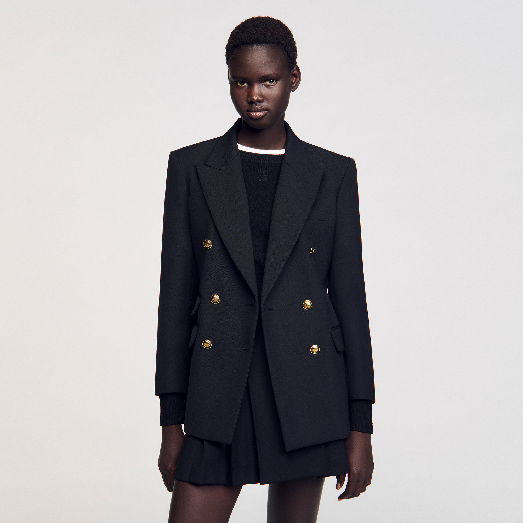 【SANDRO】 Double-breasted suit jacket Double-breasted suit jacket black / gray For Women | Sandro