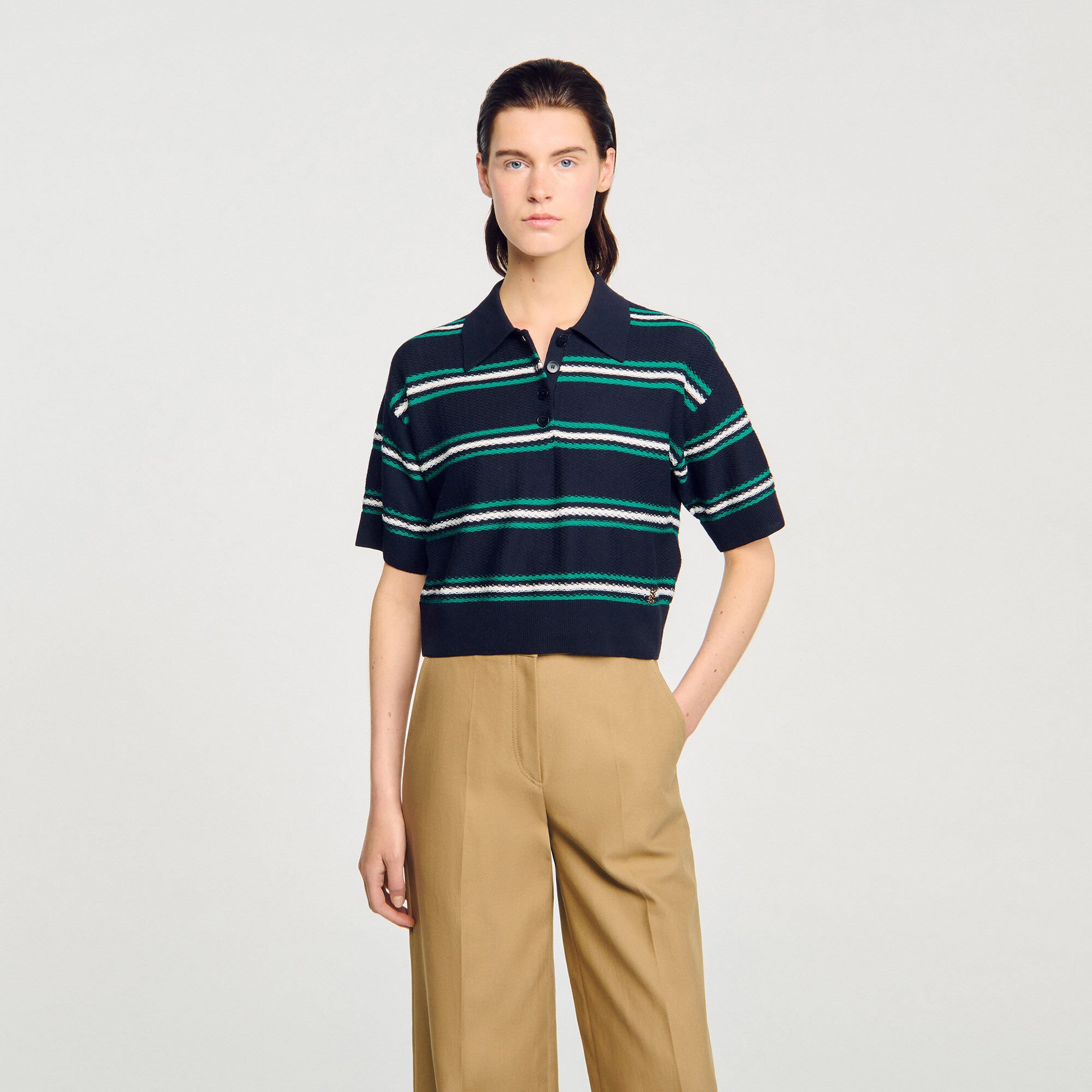 Polo-neck striped sweater