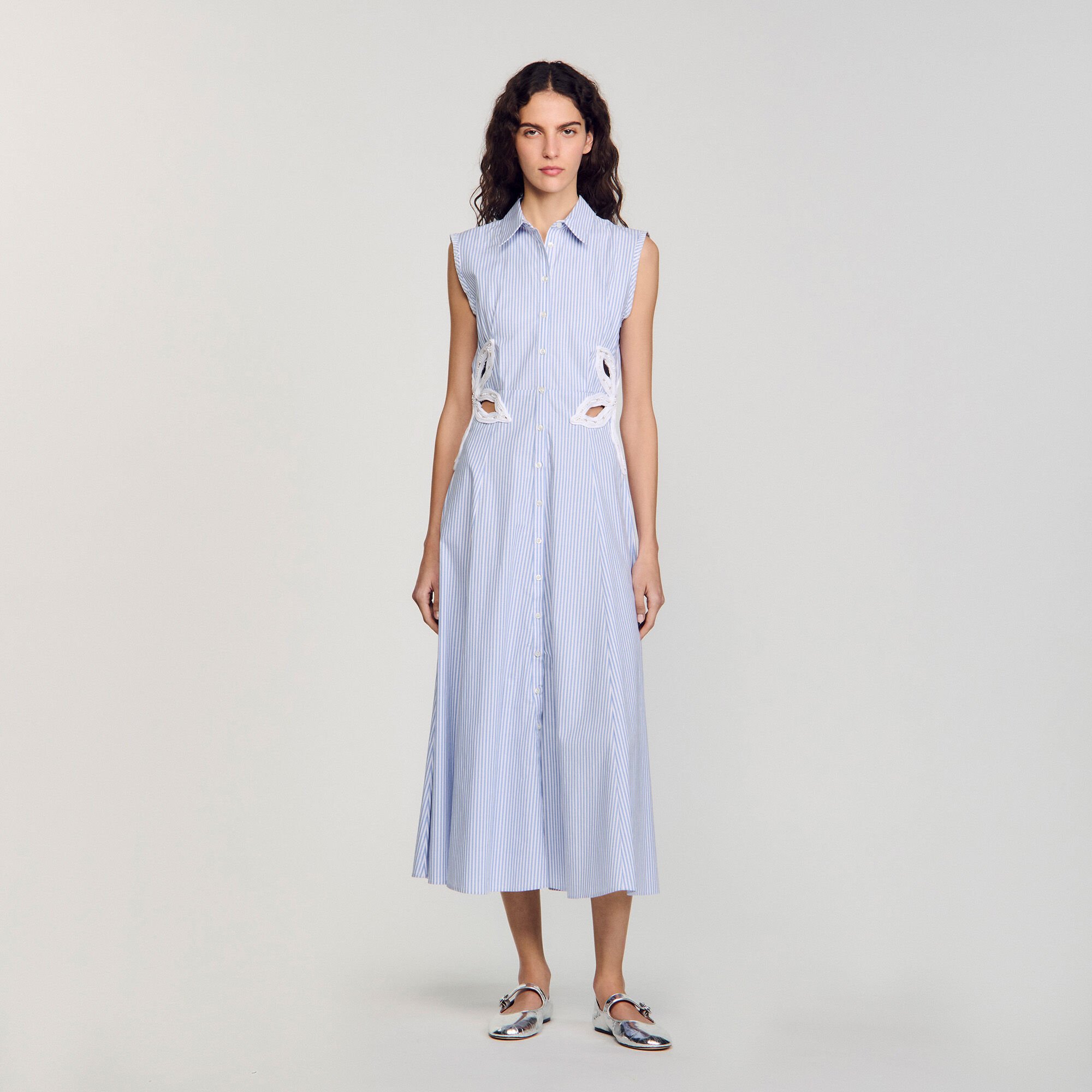 Striped embroidered maxi dress
