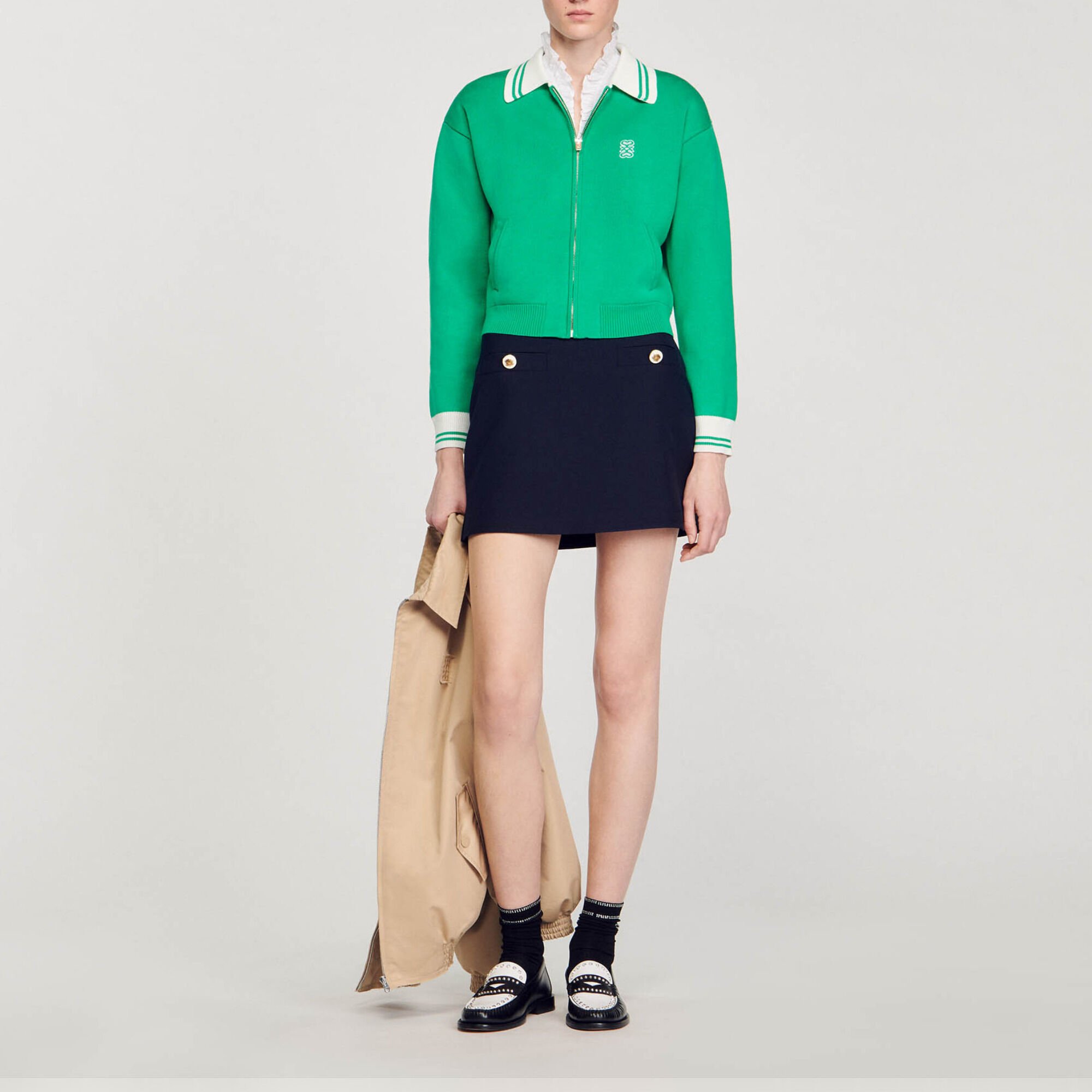 Zip-up varsity cardigan