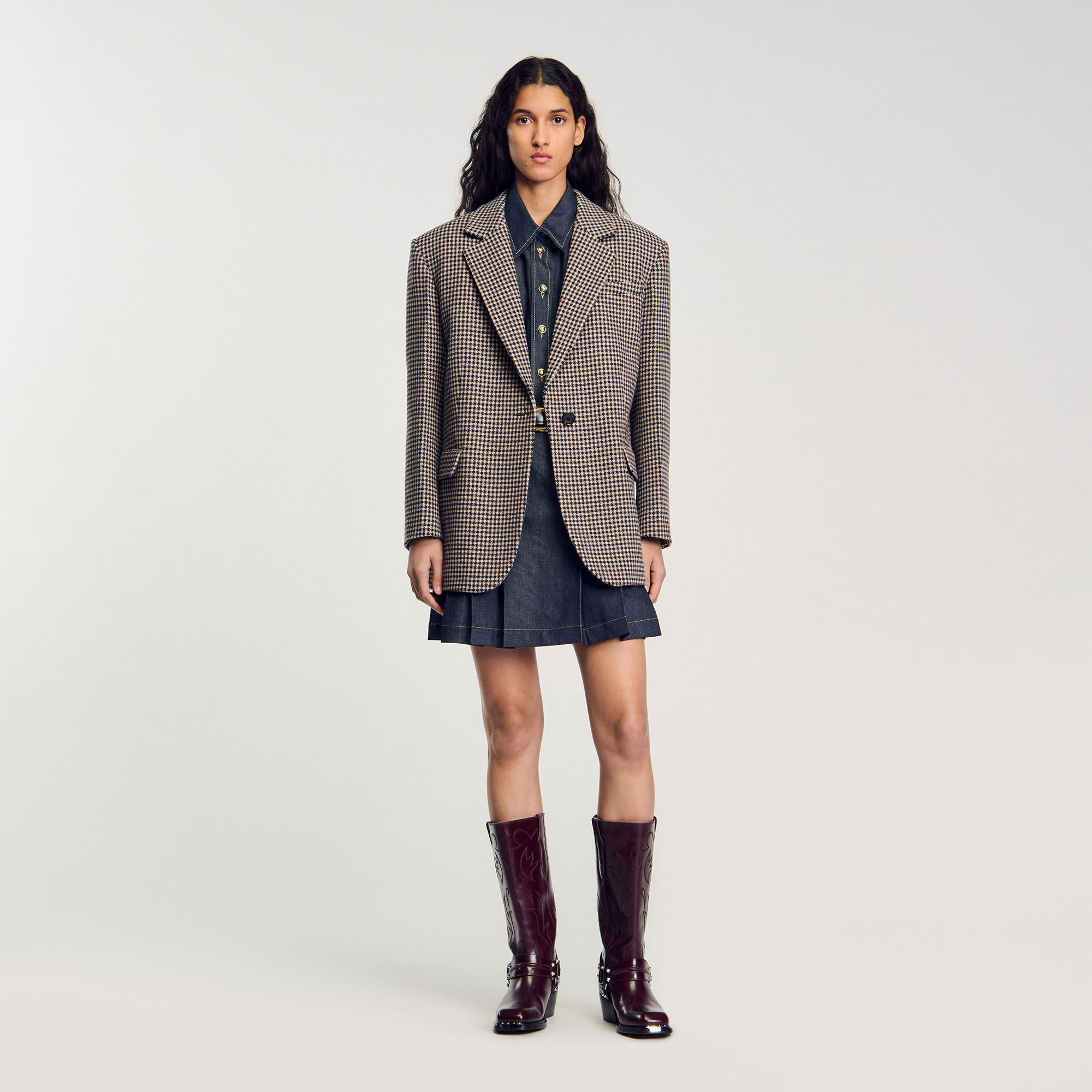 Small-check suit jacket blue For Women | Sandro Paris