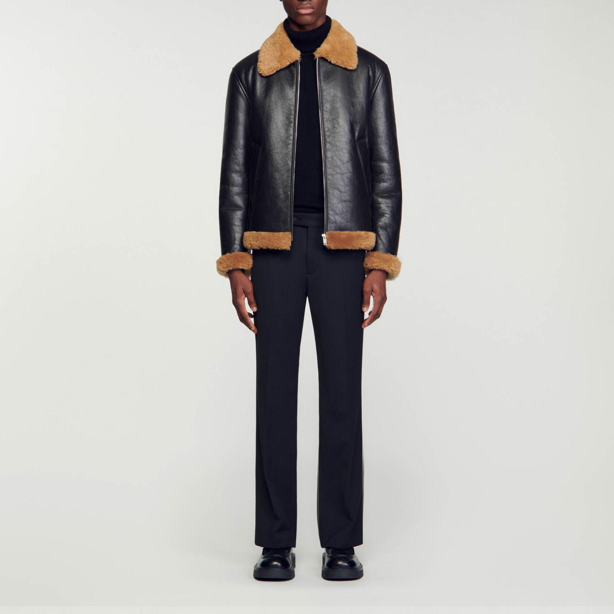 Oversized shearling jacket Brown Sandro Paris