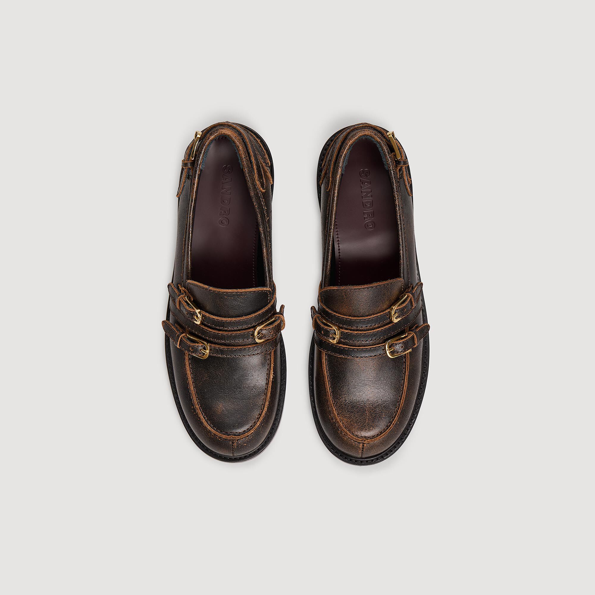 新作モデル leather Distressed loafers Paris Sandro | Women For brown 靴
