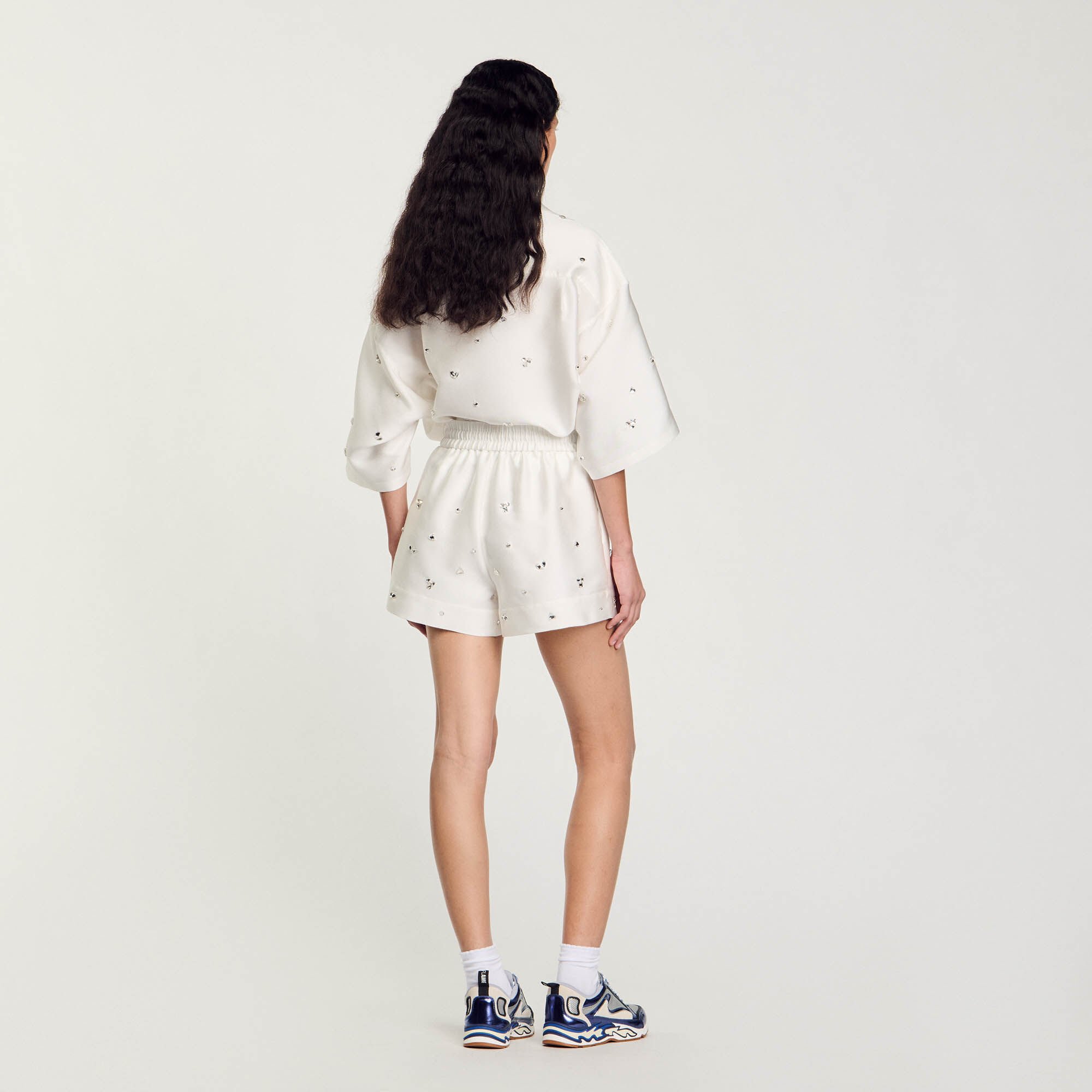 Rhinestone wide-leg shorts white / beige For Women | Sandro