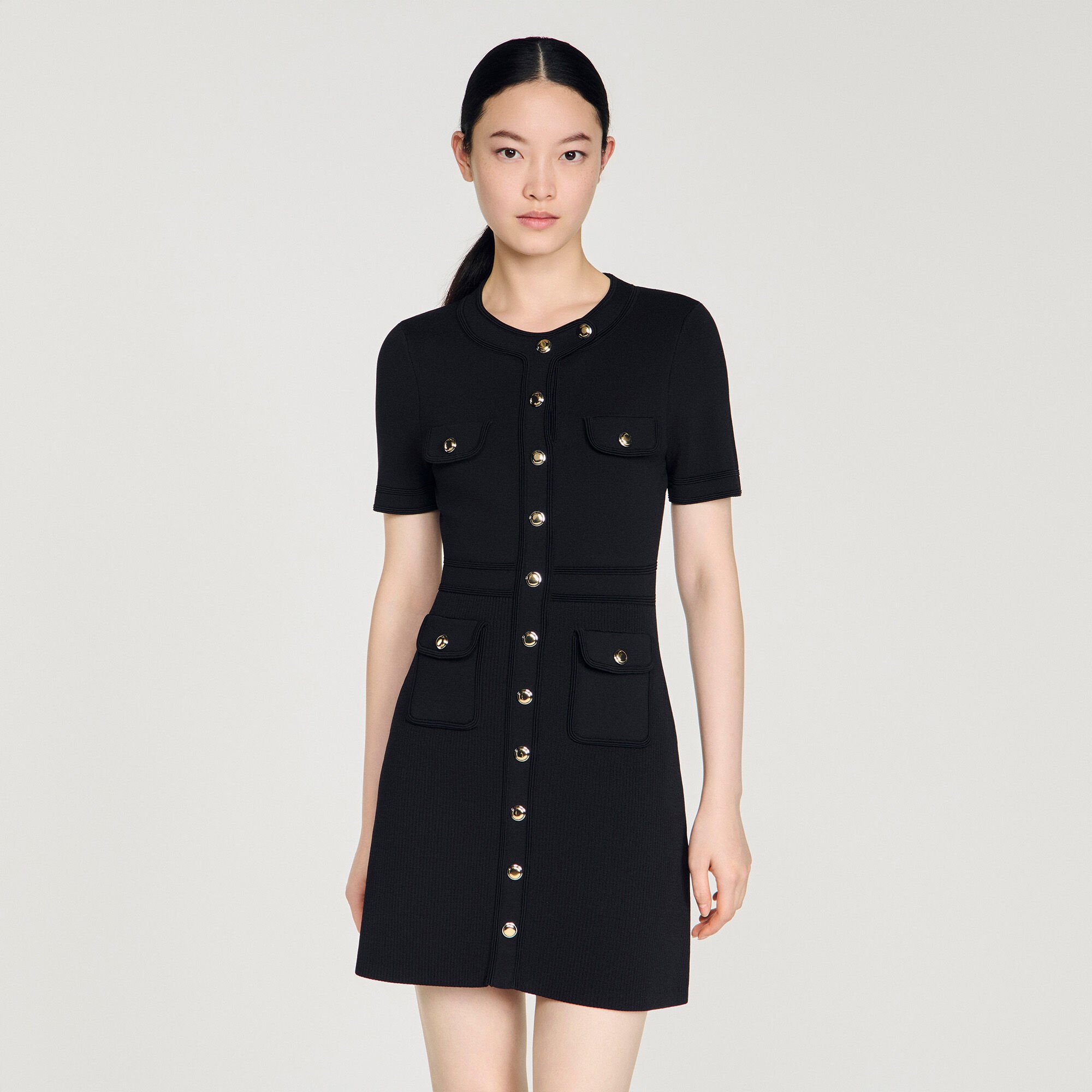 Button-up knit mini dress