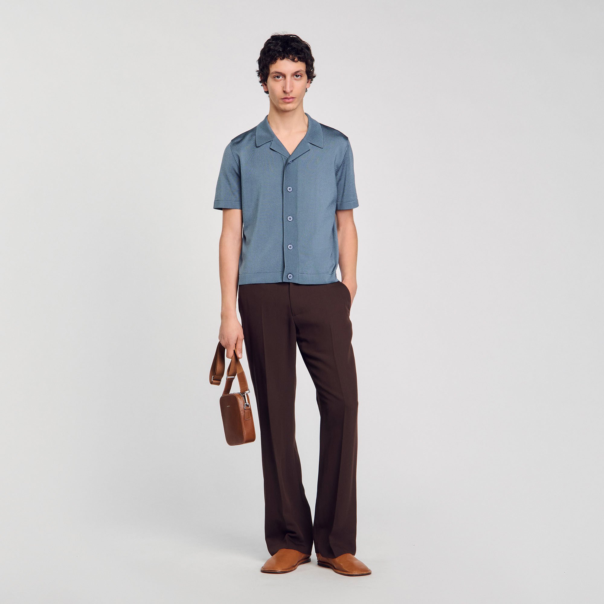 T-shirt with flower detail blue for Men | Sandro Paris