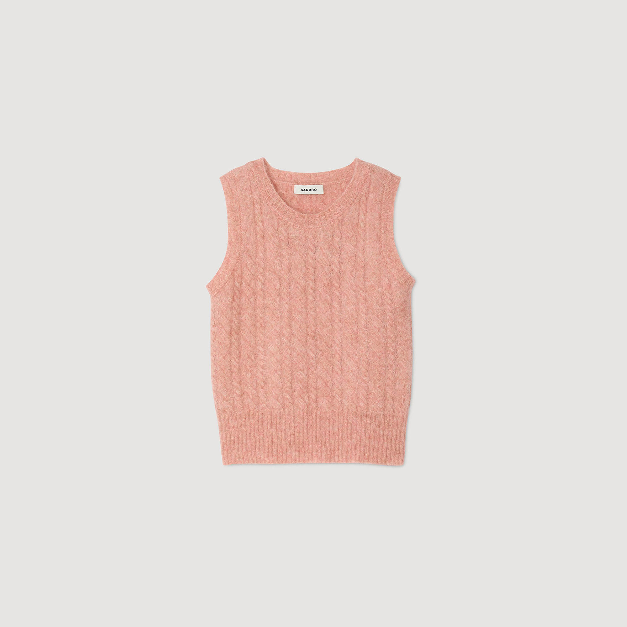 Sleeveless brushed cable knit sweater pink For Women | Sandro Paris