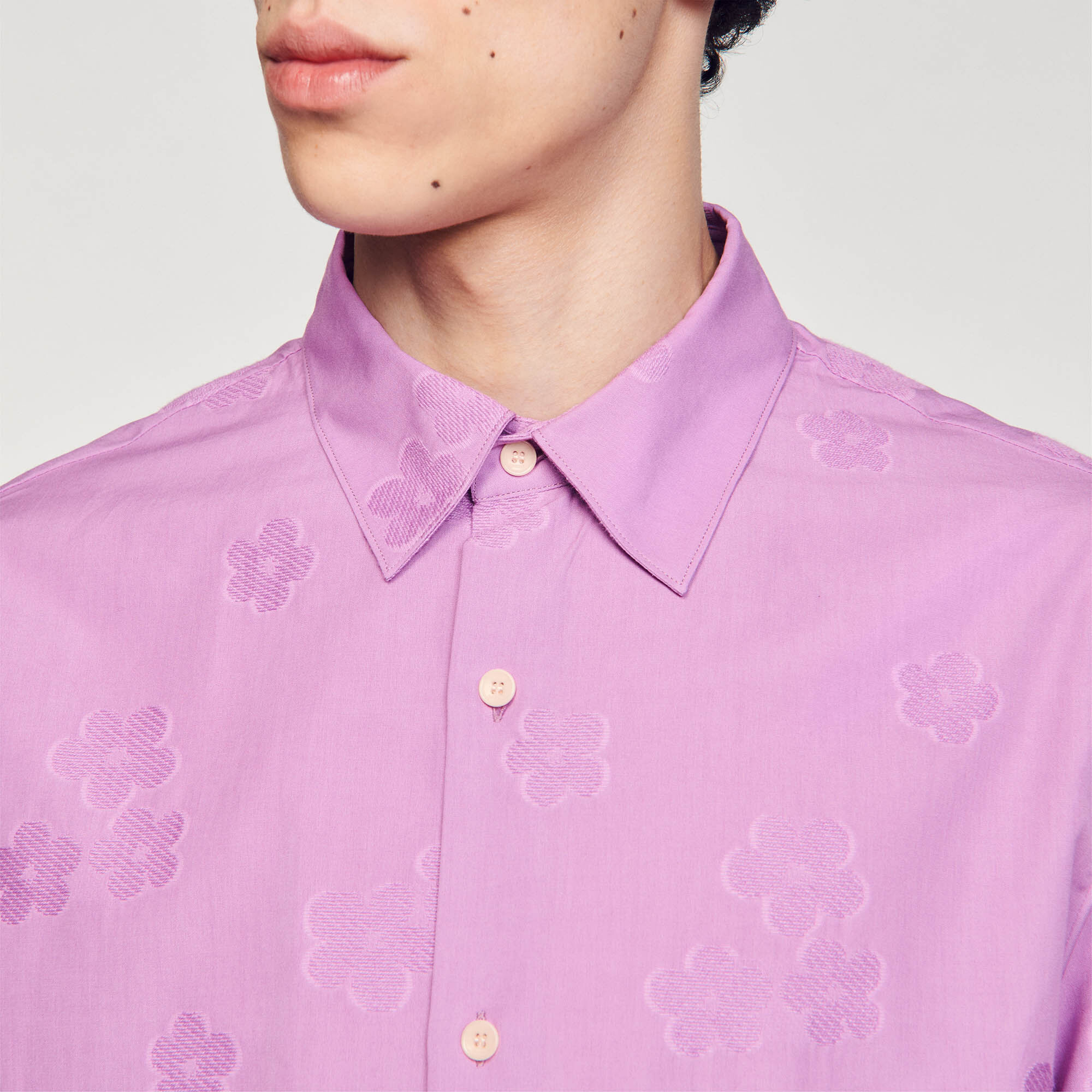 Oversized floral jacquard shirt pink for Men | Sandro Paris
