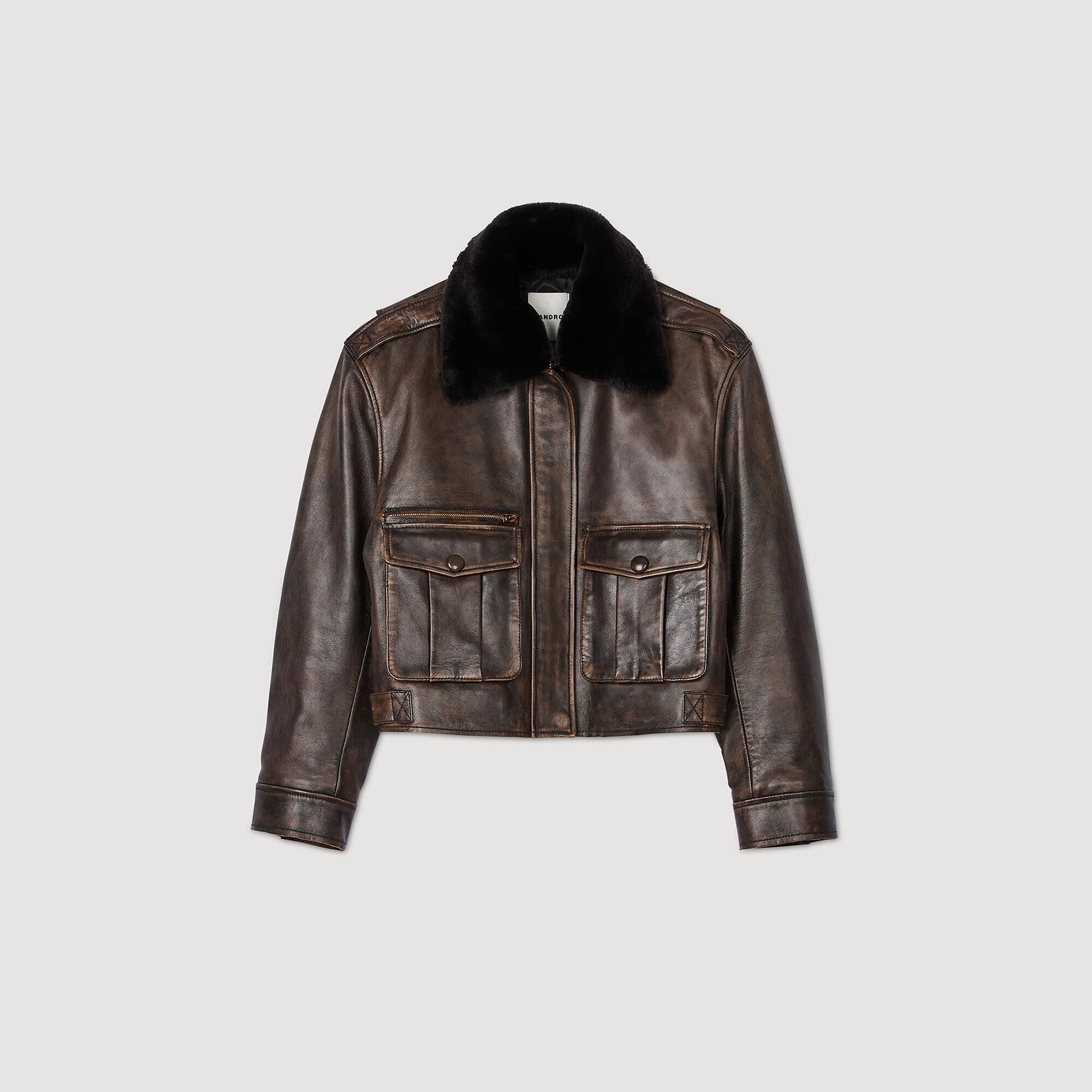 Distressed leather jacket