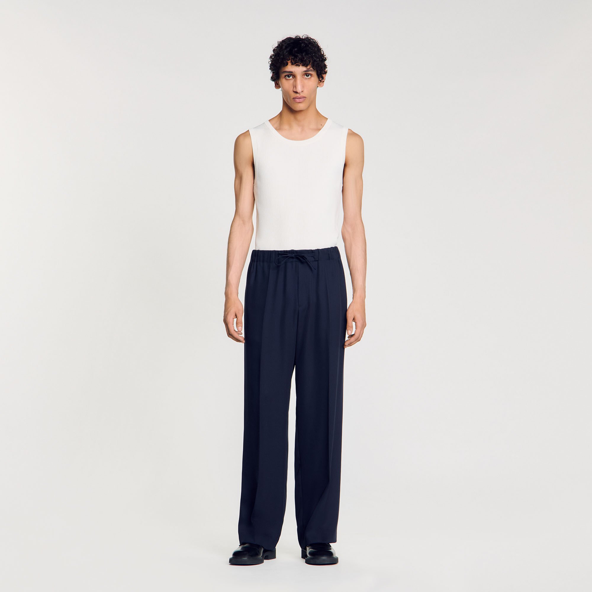Elasticated wide-leg trousers