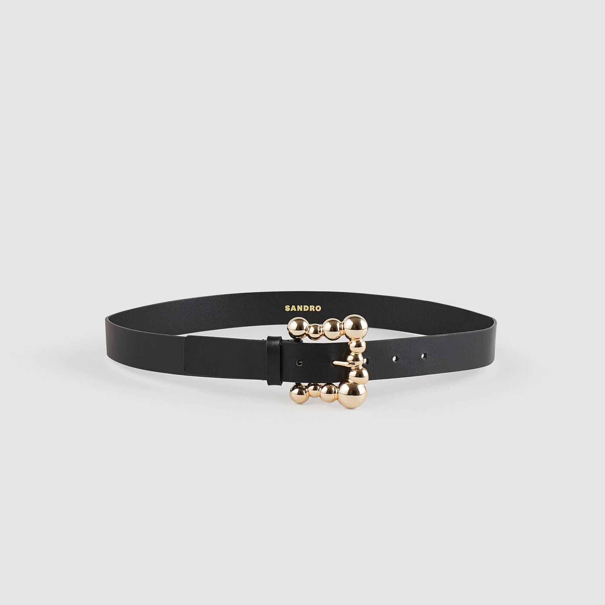 Wide leather belt with a square buckle