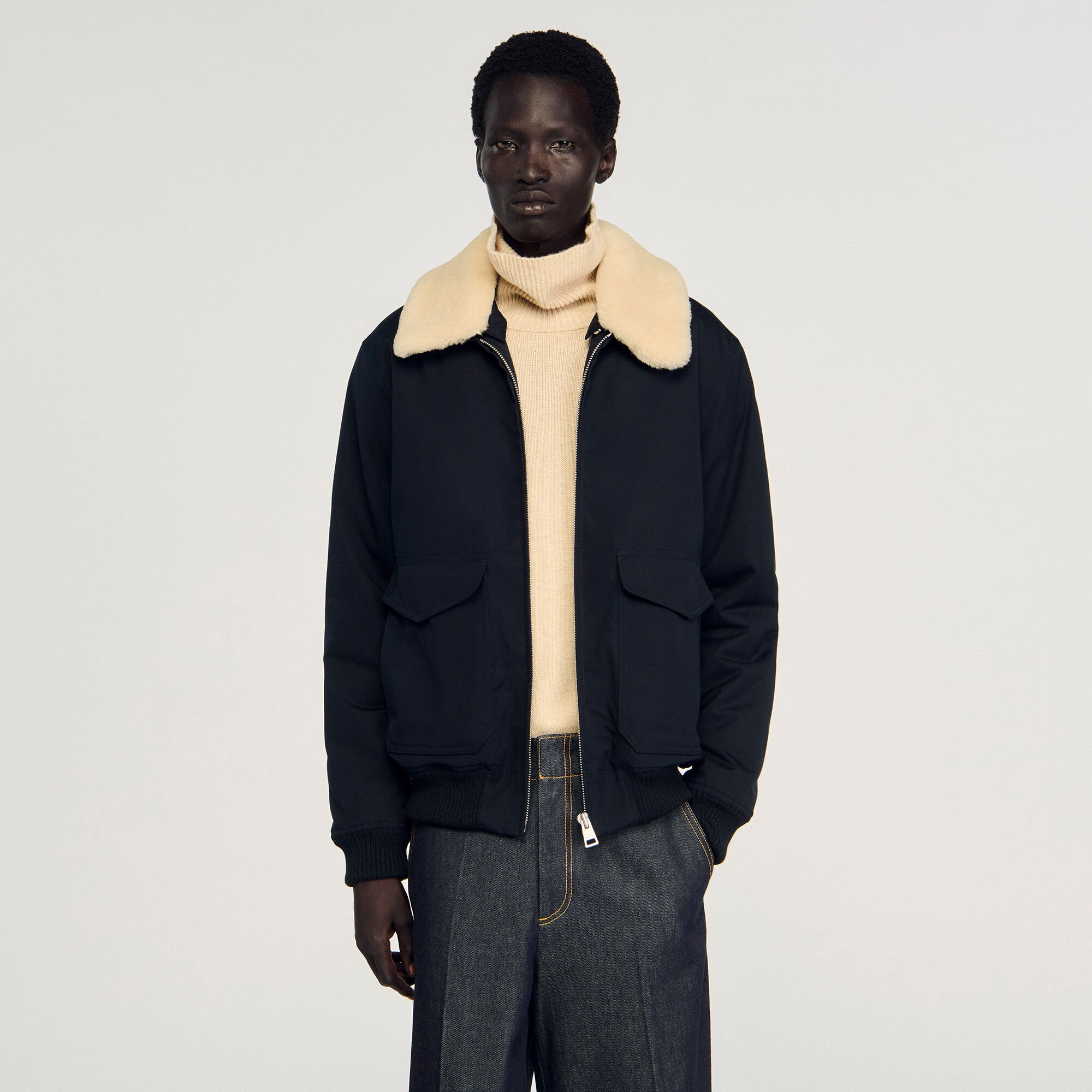 Shearling collar aviator jacket Shearling collar aviator jacket