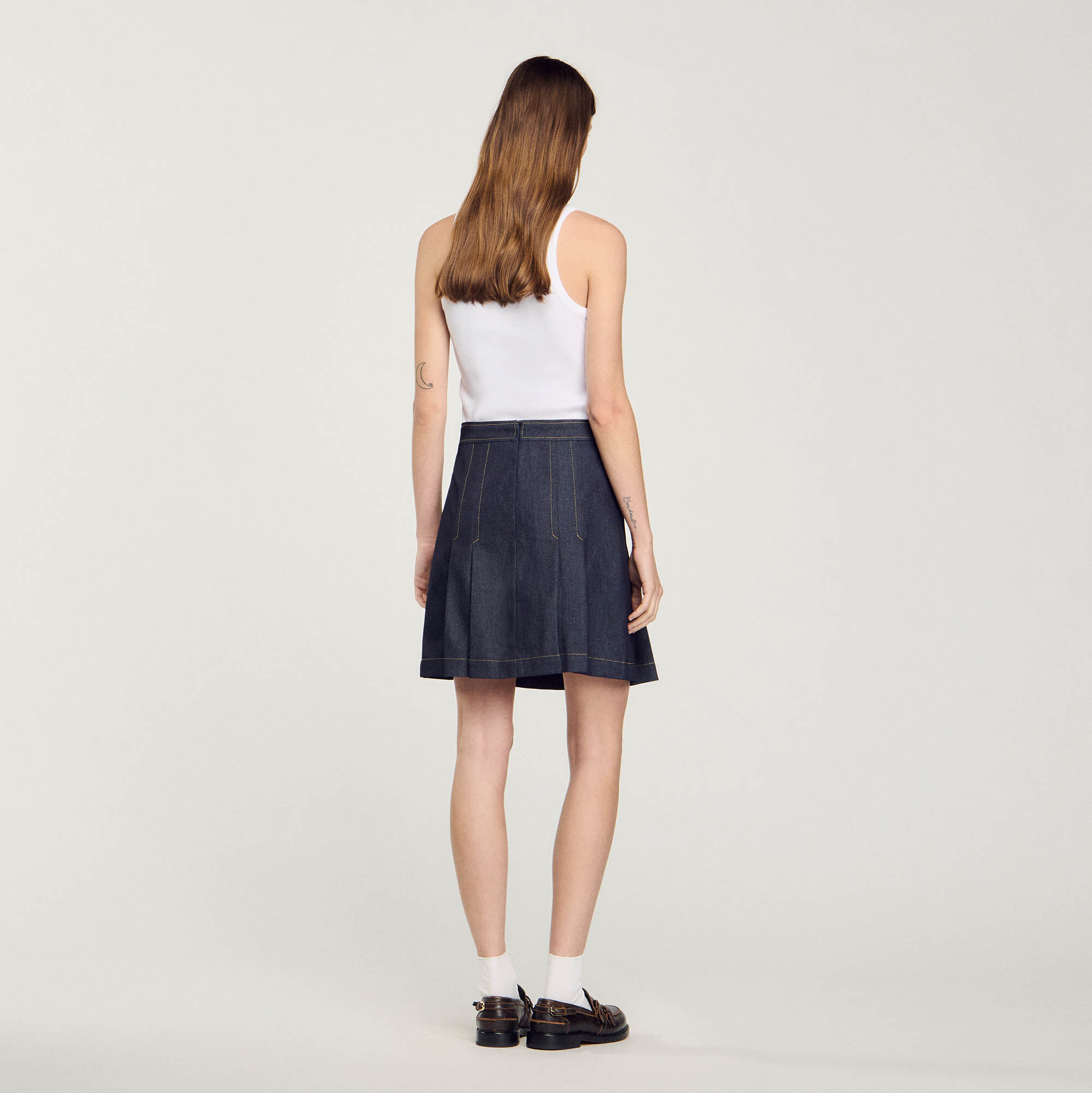 Pleated denim skirt blue For Women | Sandro Paris