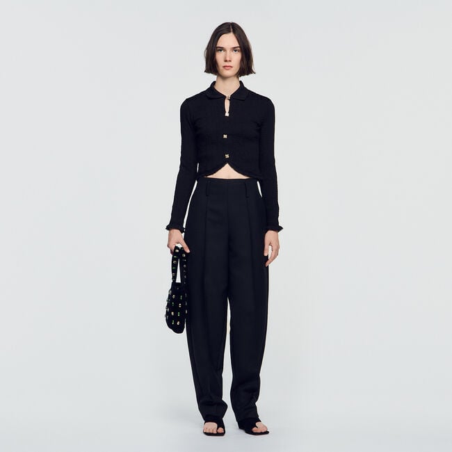 Smocked T-shirt with jewel buttons - Women | Sandro