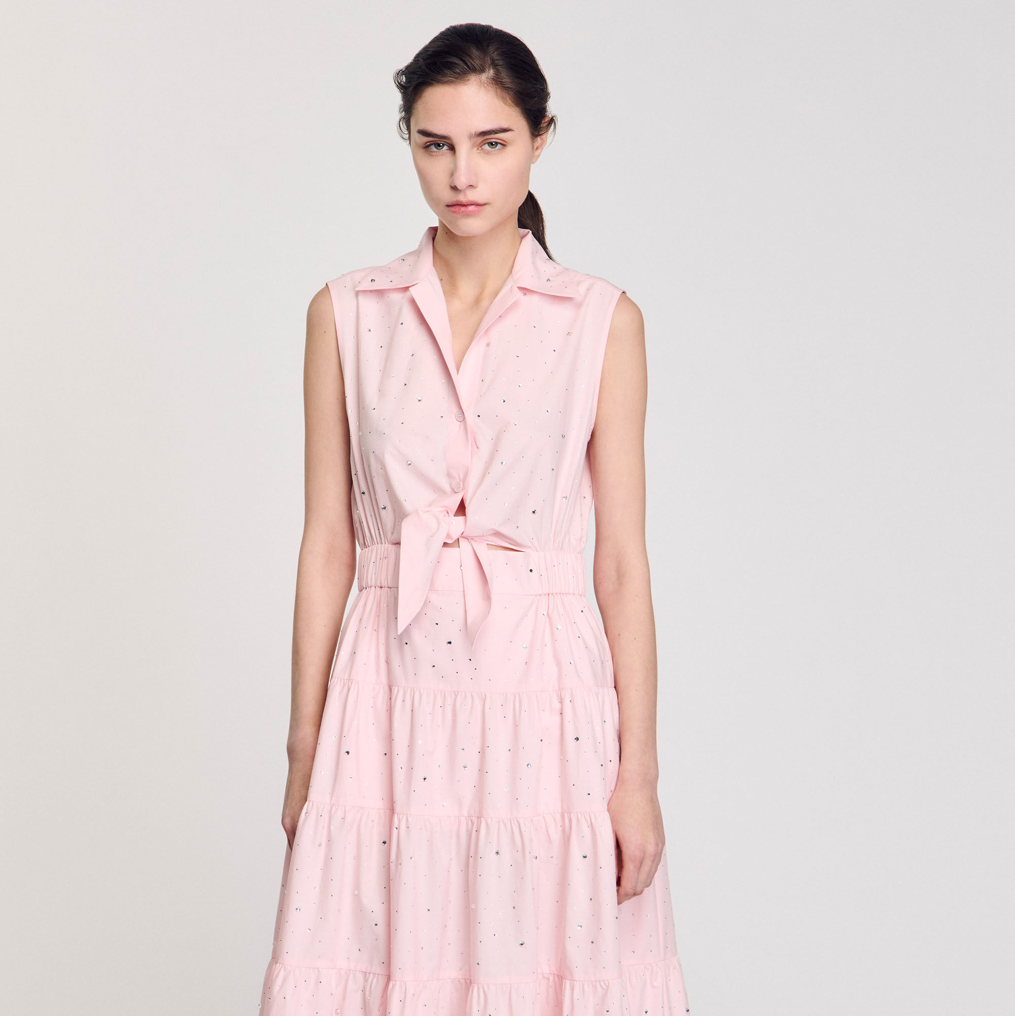Rhinestone tie-front maxi dress pink For Women | Sandro Paris