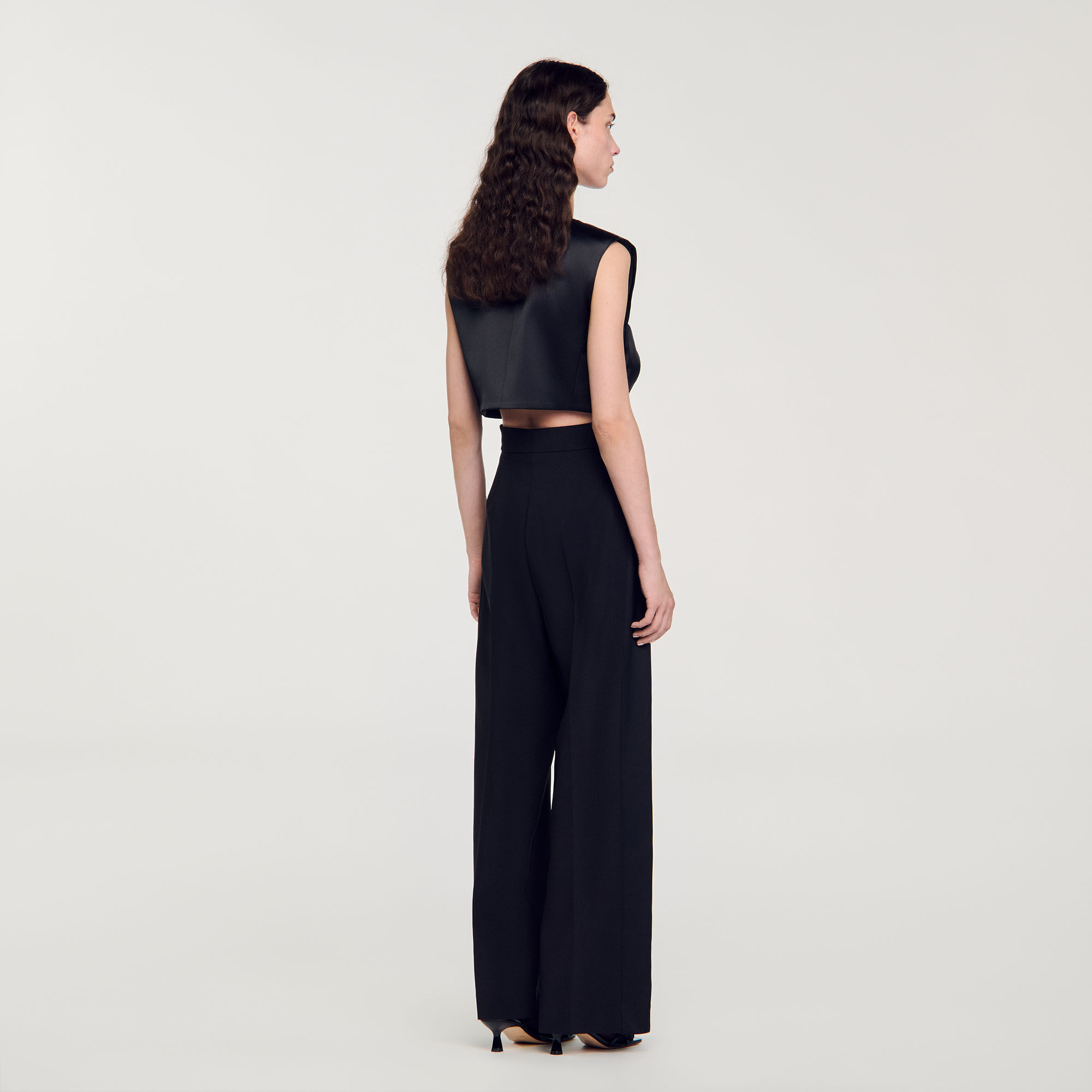 Wide-leg satin side stripe trousers black / gray For Women