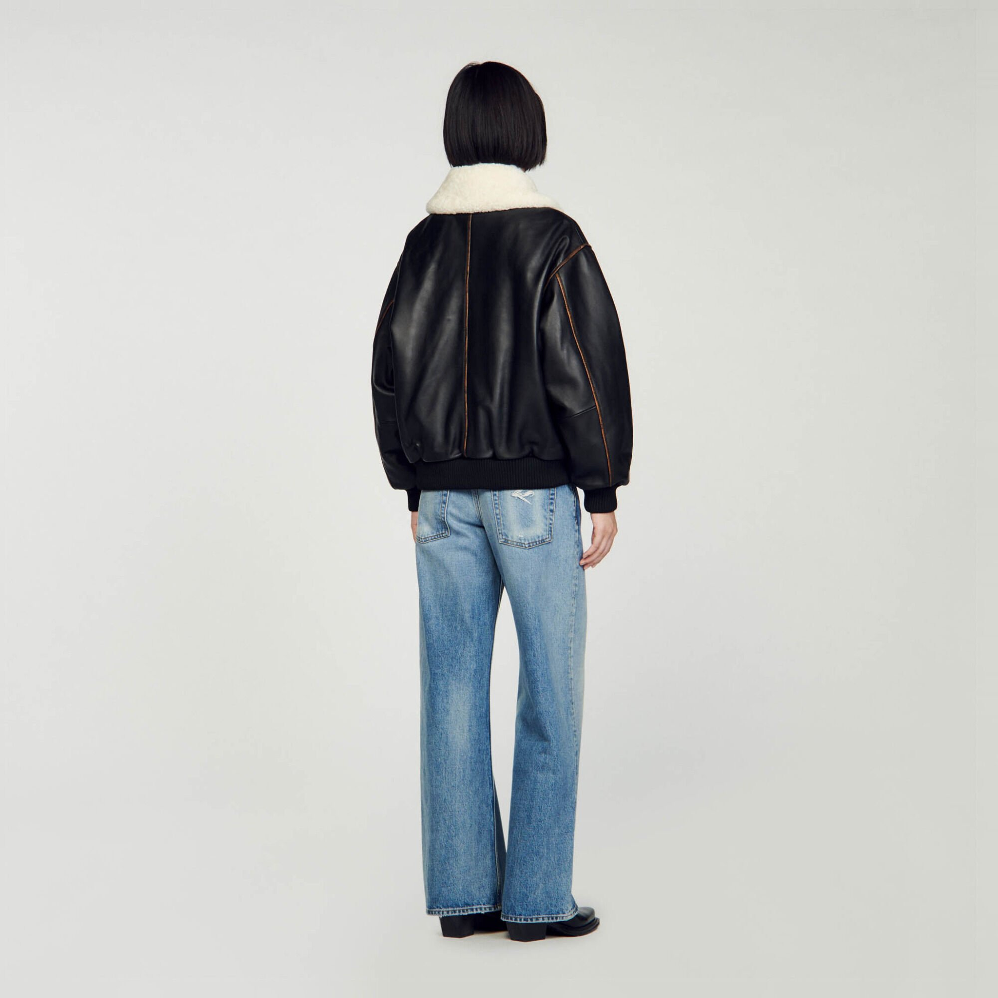 Leather bomber jacket