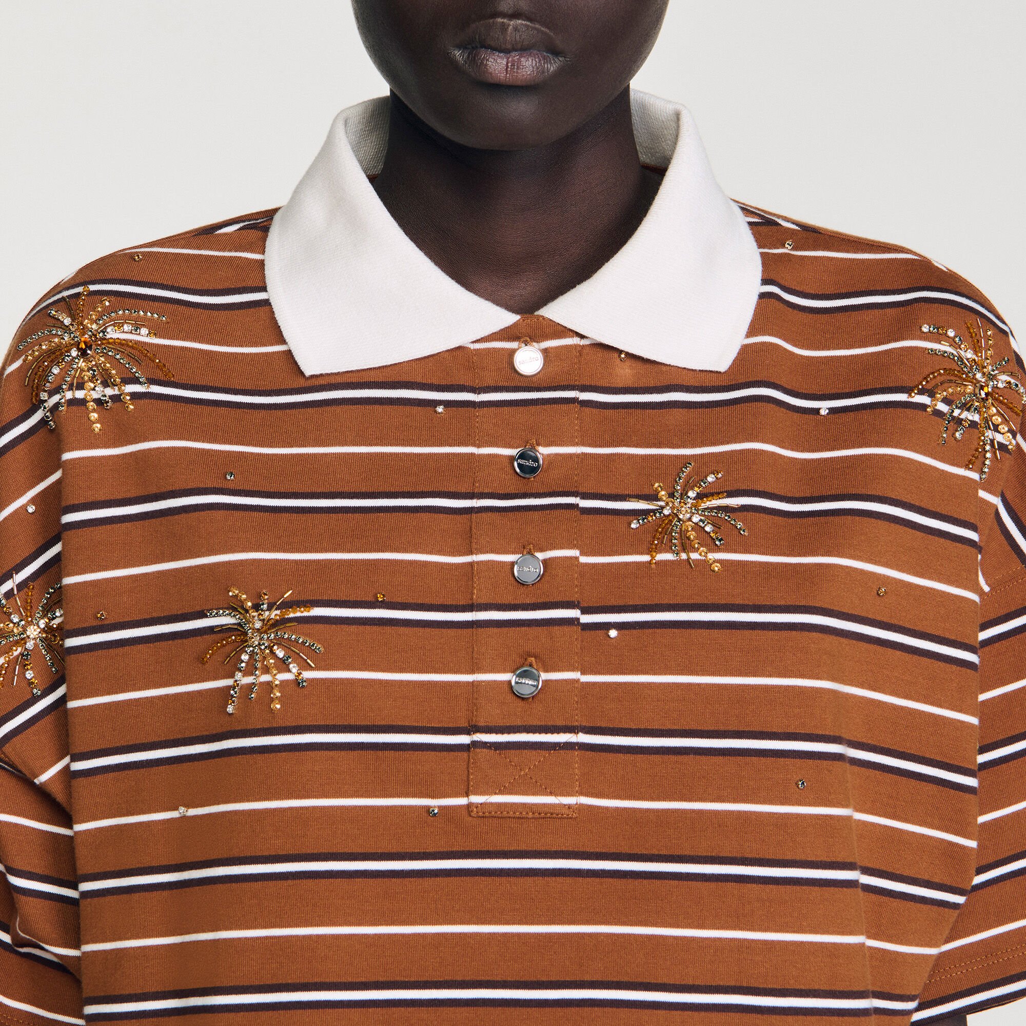 Striped rhinestone polo