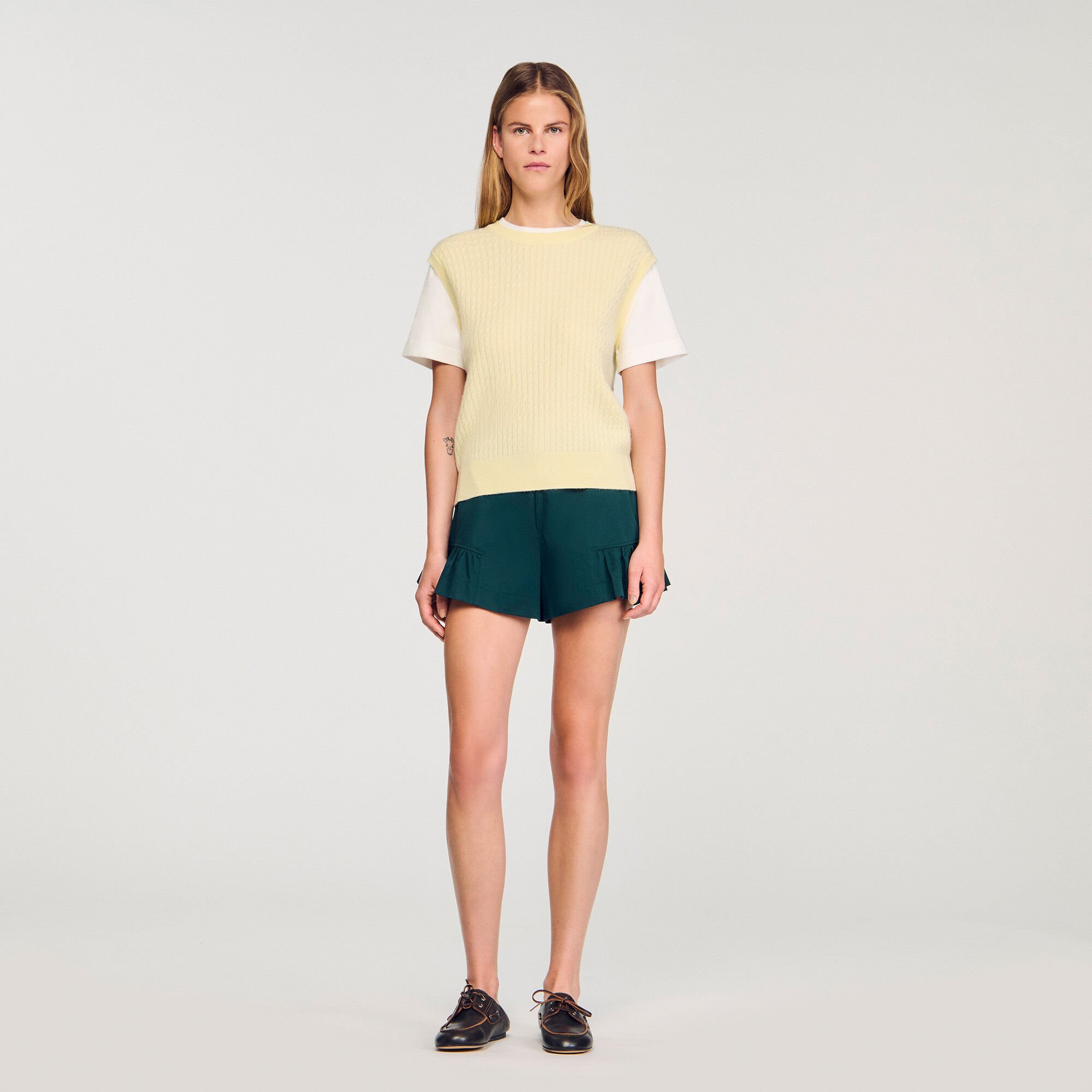 Dual-material knit sweater