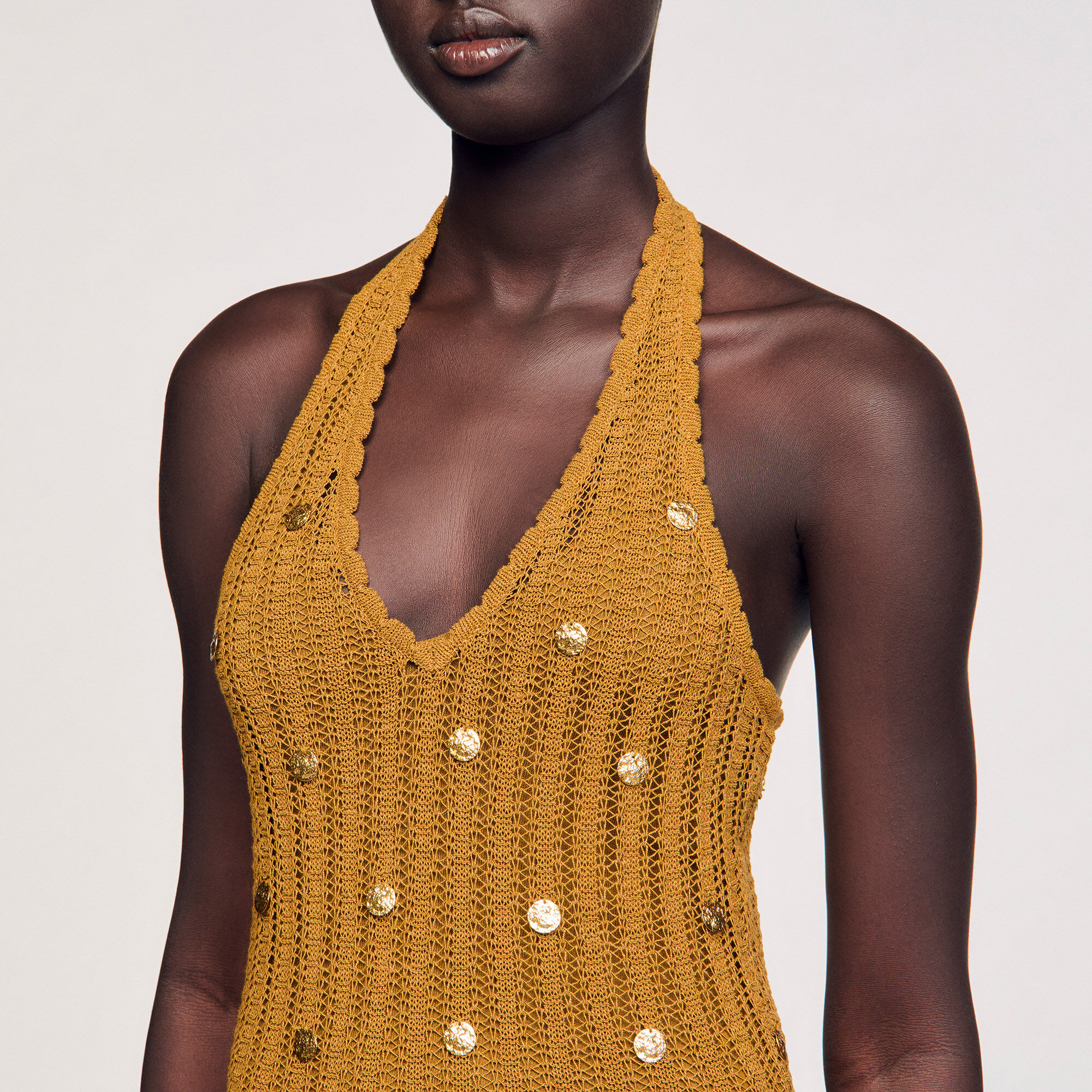 Maxi knit dress with fringes