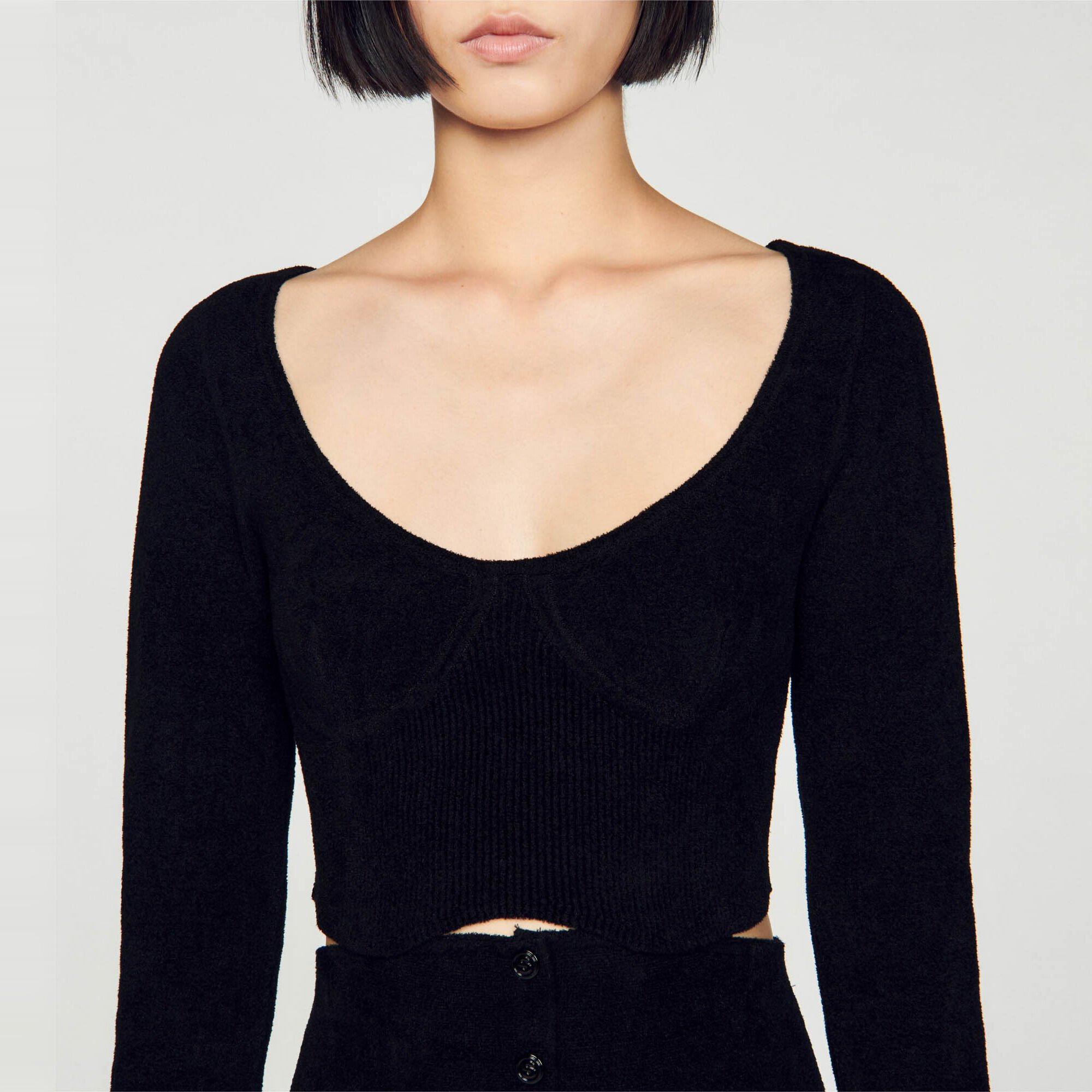 Short velvet knit sweater