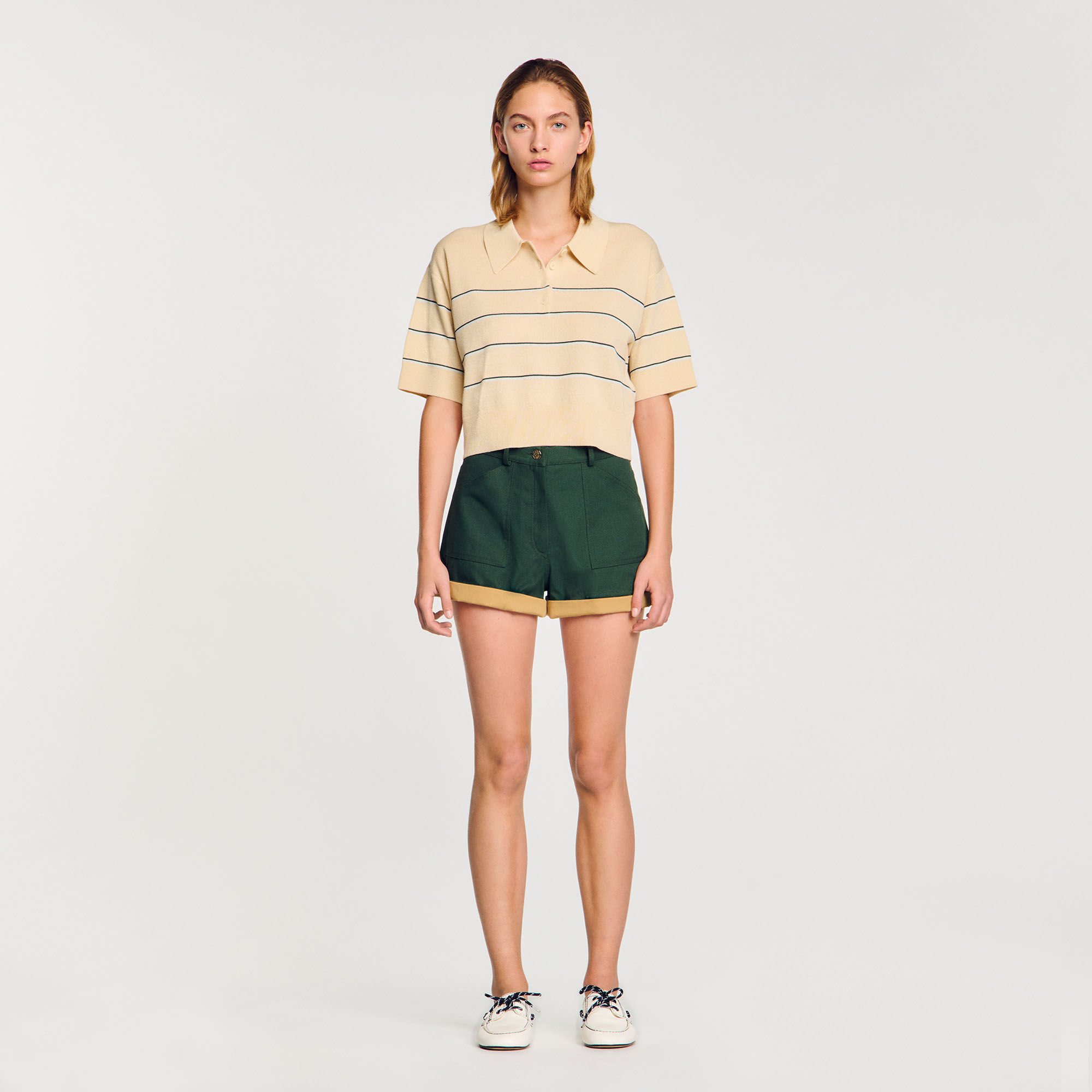 Cropped striped knitted sweater