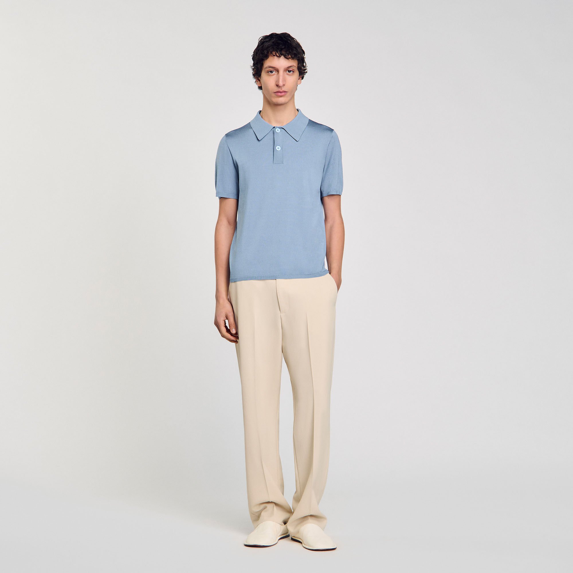 Short-sleeve knitted polo shirt blue for Men | Sandro Paris