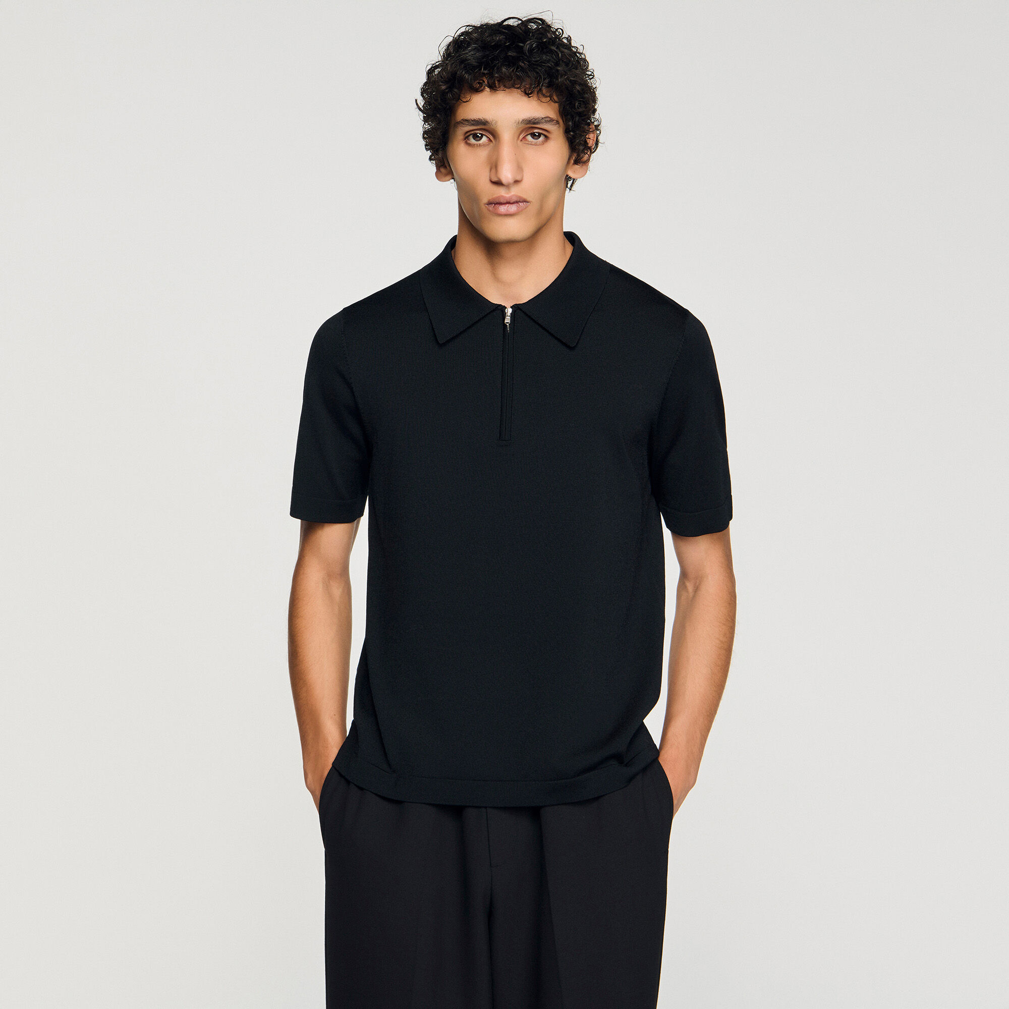 Knitted polo with zip collar