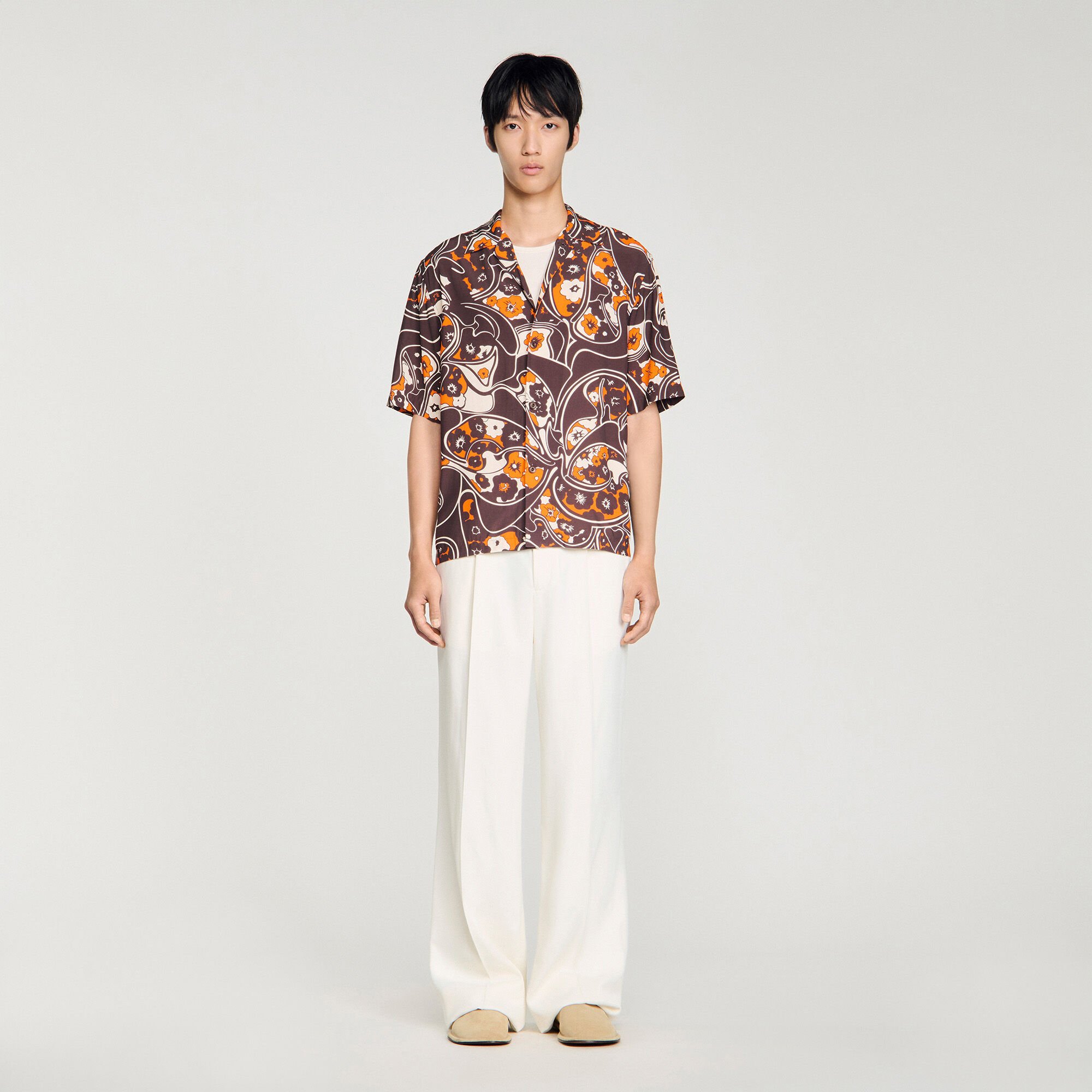 Loose-fit print shark collar shirt