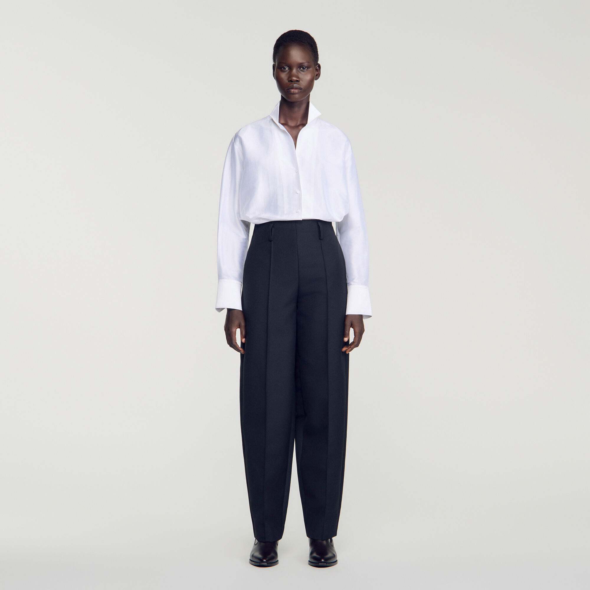 Barrel-leg tweed trousers - Women | Sandro