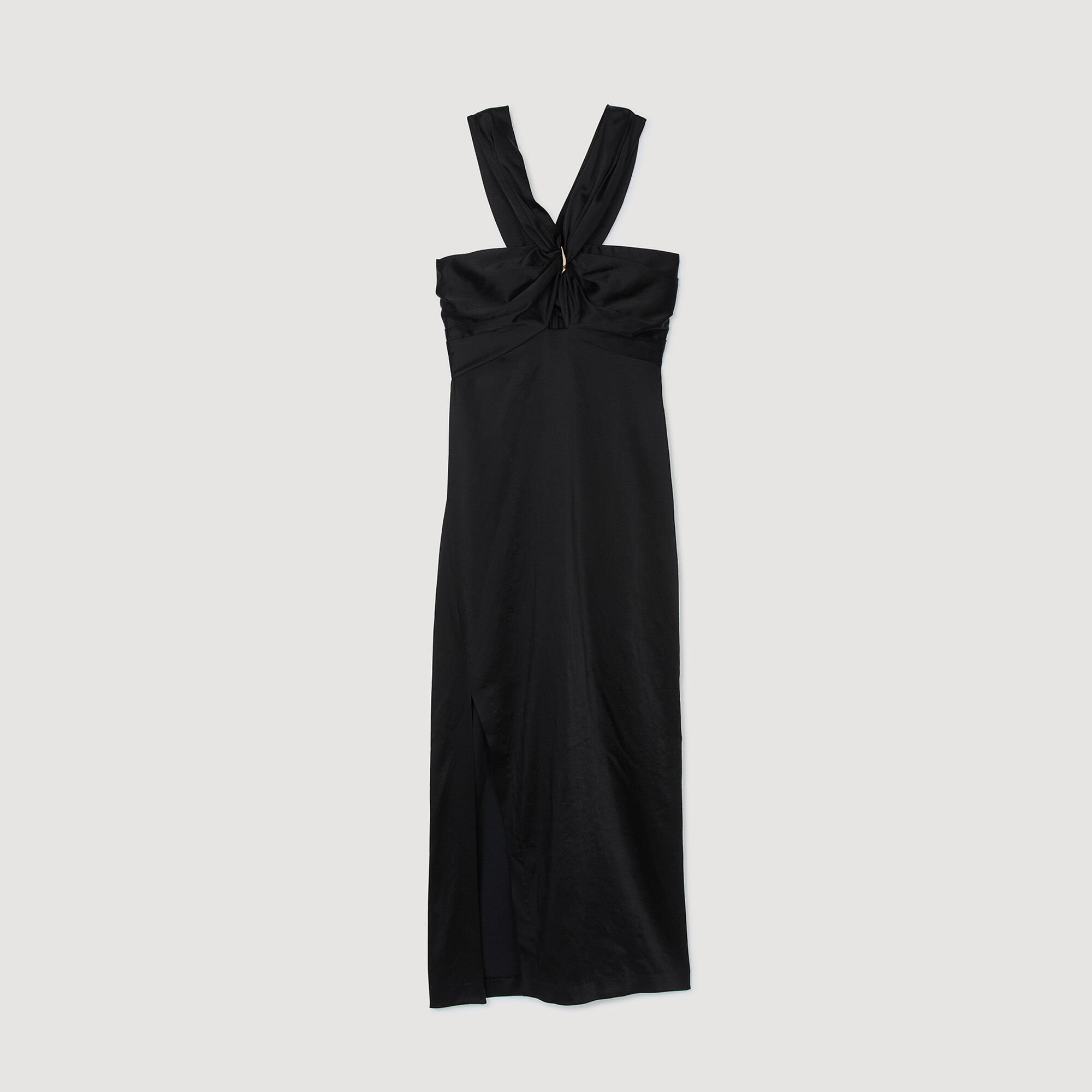 Slit satin-effect maxi dress