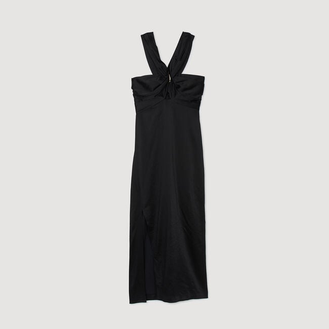 Slit satin-effect maxi dress