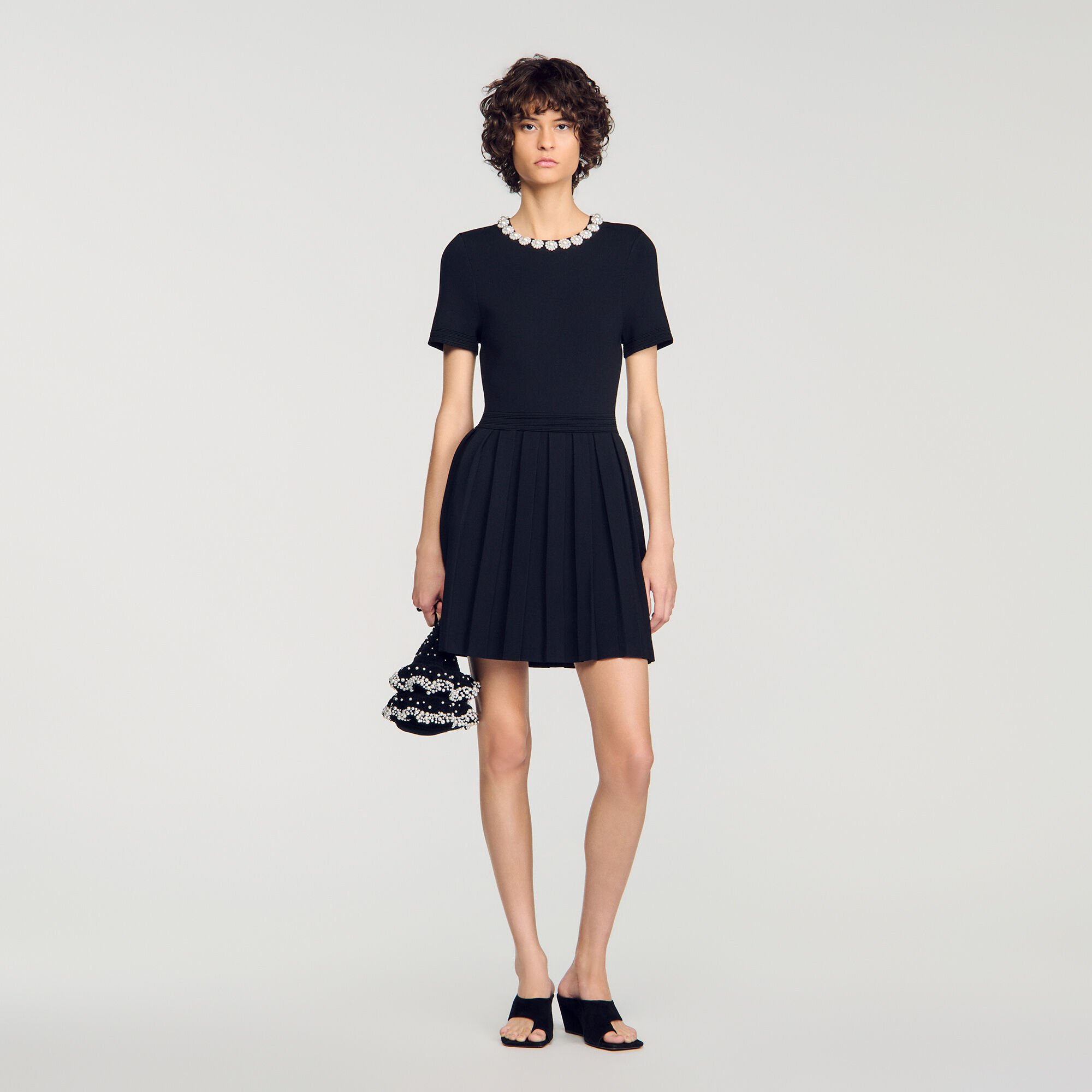 Short dress with beaded flowers - Women | Sandro