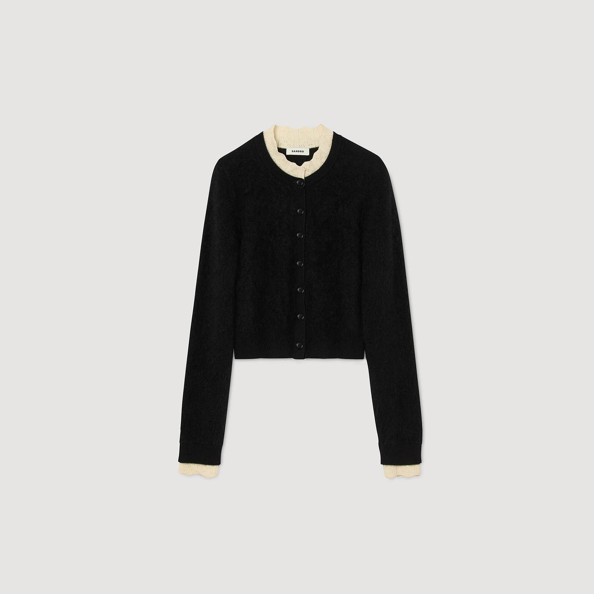 Pointelle collar cardigan