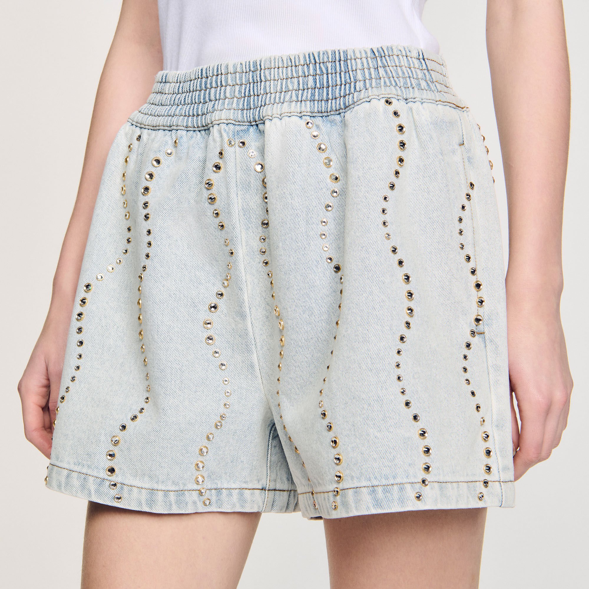 Beaded and rhinestone denim shorts
