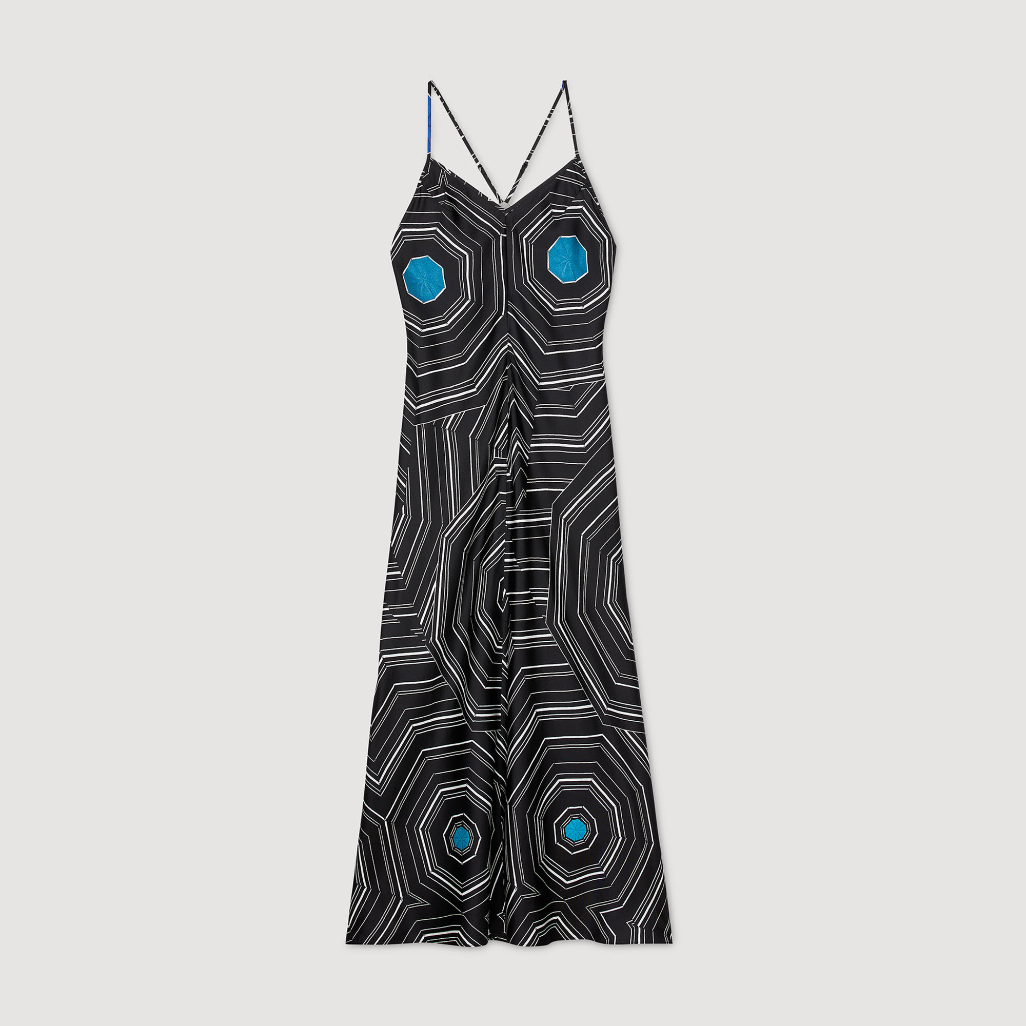 Patterned silk maxi dress black / gray For Women | Sandro Paris