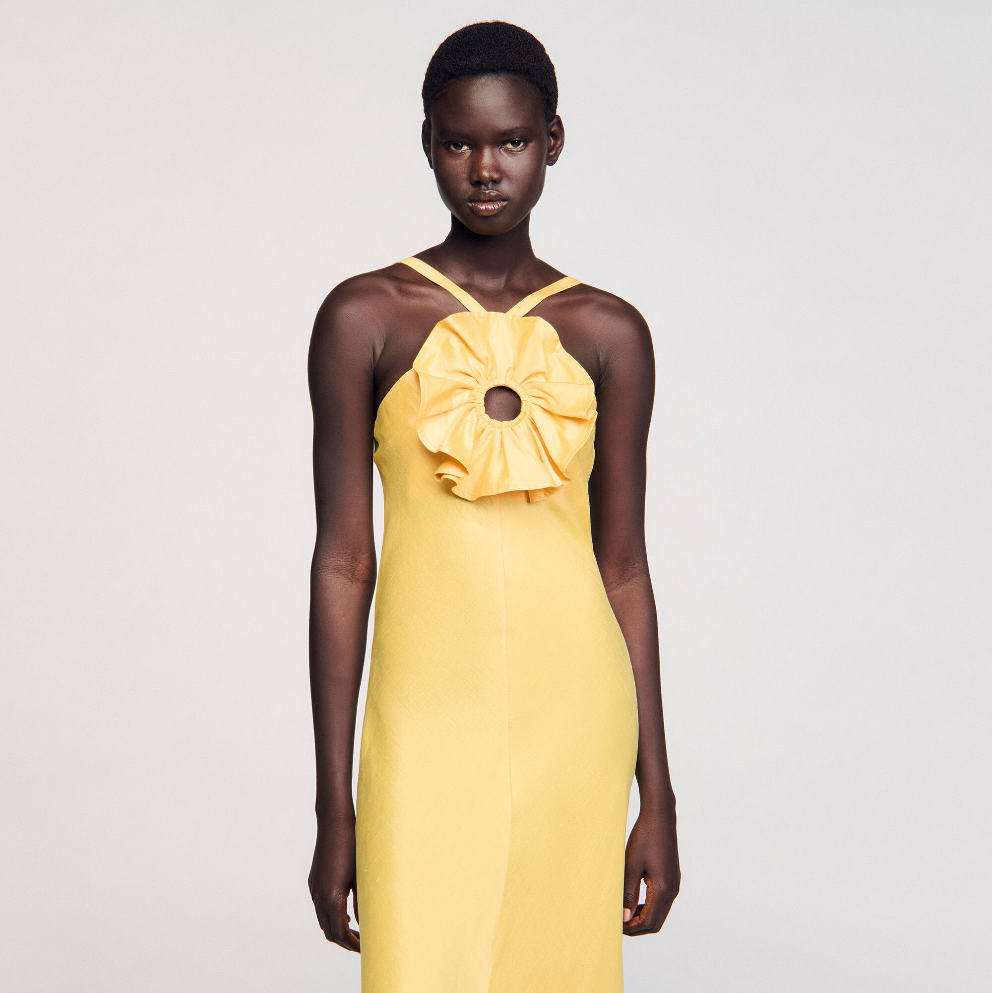 Ruffled maxi dress yellow / orange For Women | Sandro Paris