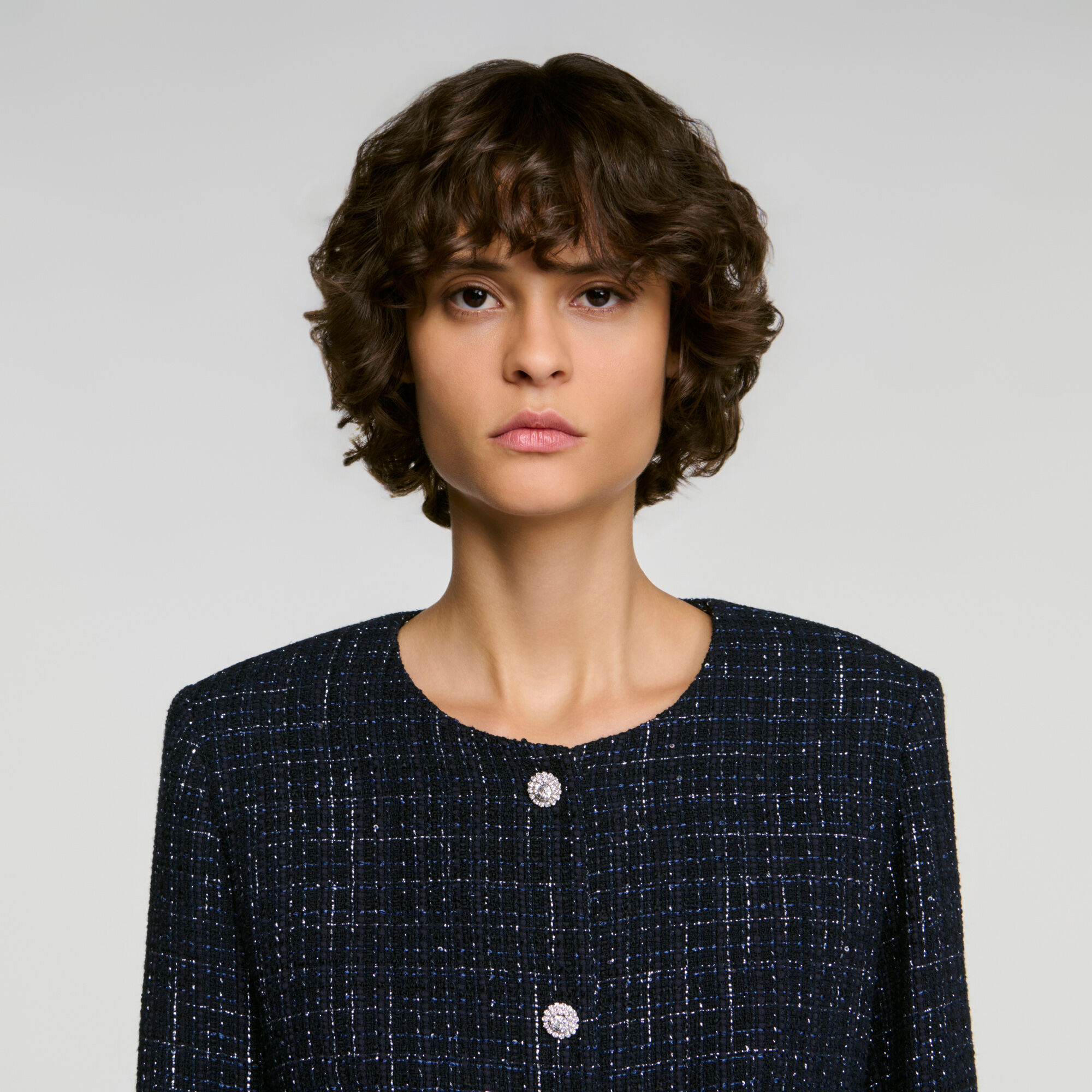 Decorative tweed jacket in Blue for Women | Sandro Paris