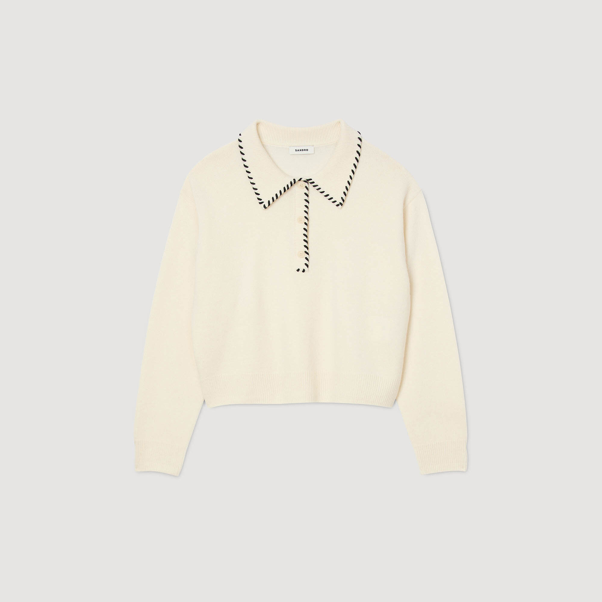 Contrast polo-neck knit sweater