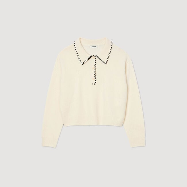 Contrast polo-neck knit sweater