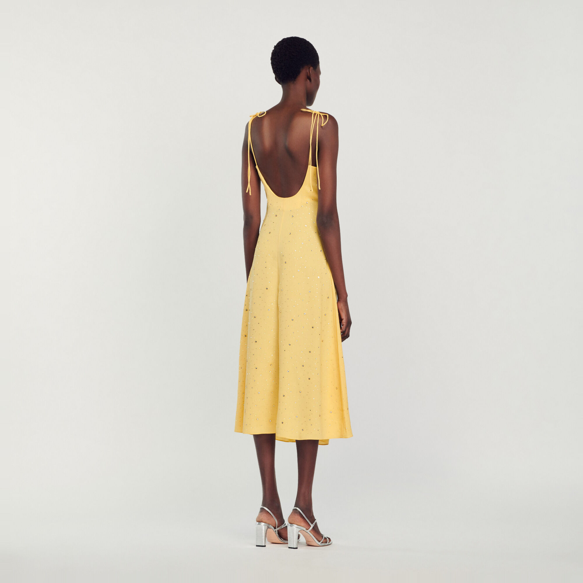 Rhinestone dress yellow / orange For Women | Sandro Paris