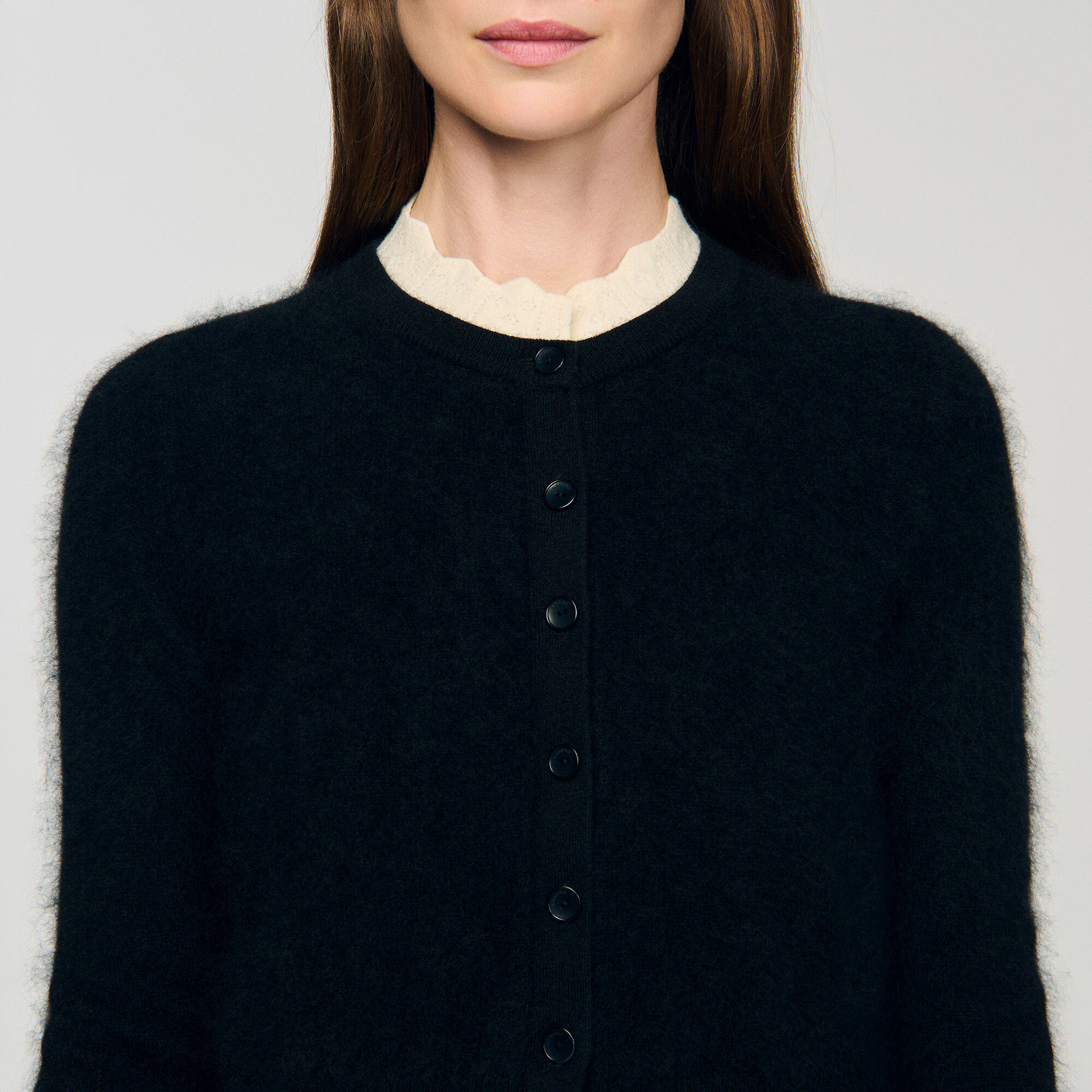 Pointelle collar cardigan