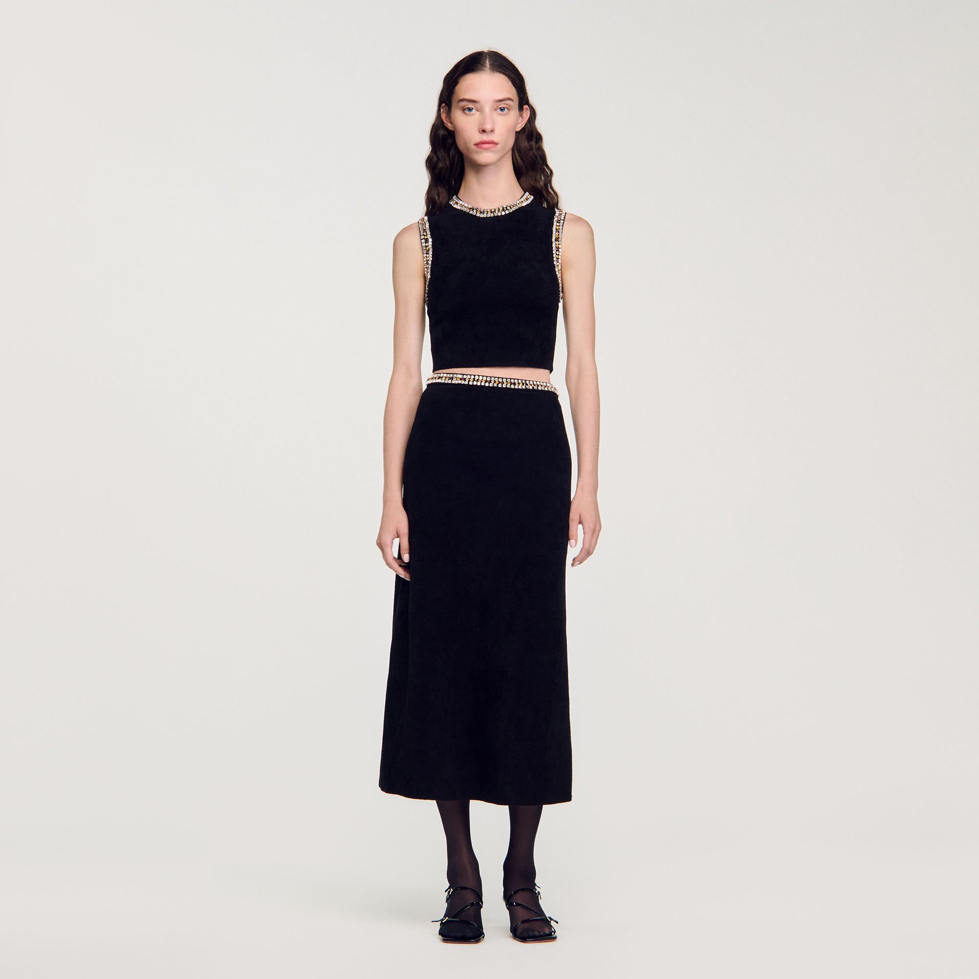 Jewellery-neck knit top