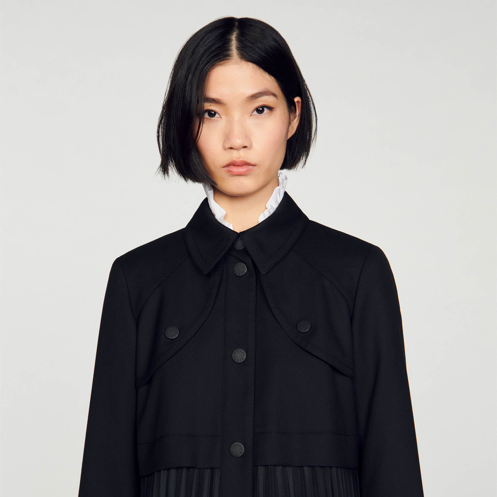 Pleated trench coat black / gray For Women | Sandro Paris