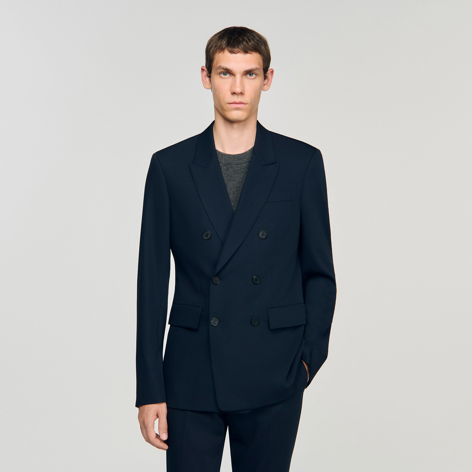 Double-breasted suit jacket in Navy Blue for Men | Sandro Paris