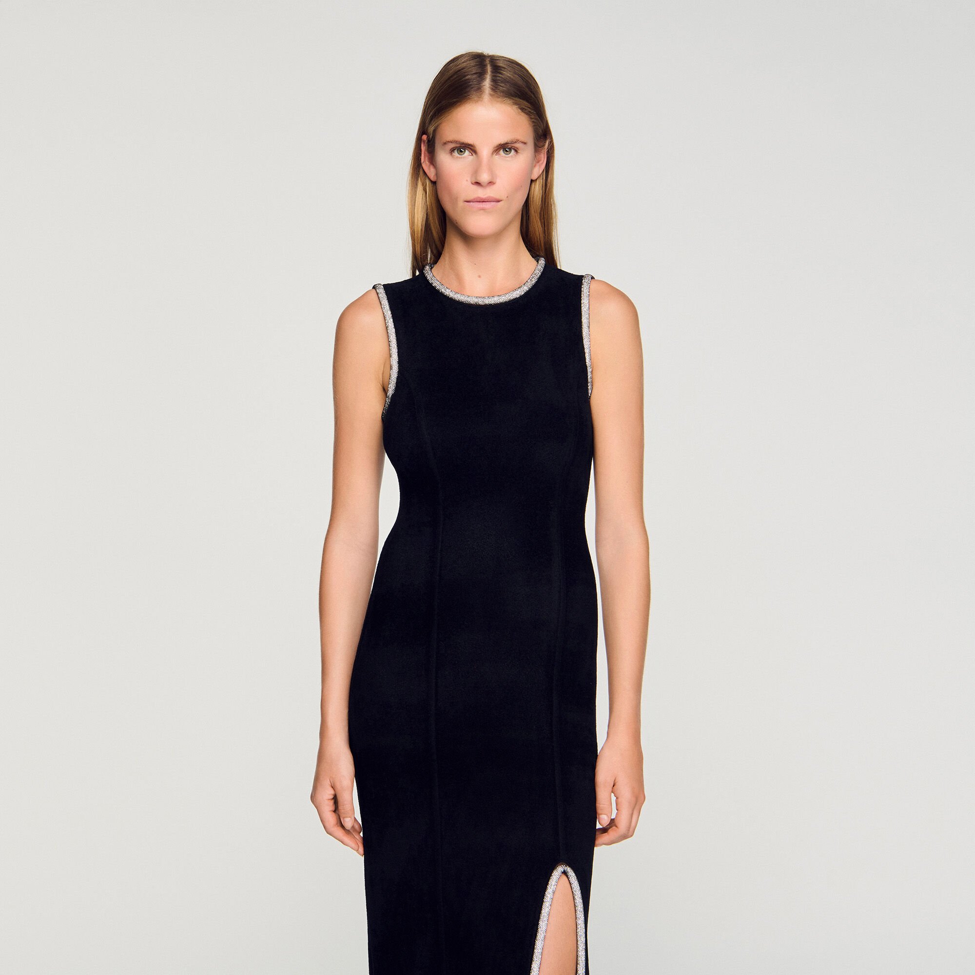 Rhinestone slit maxi dress