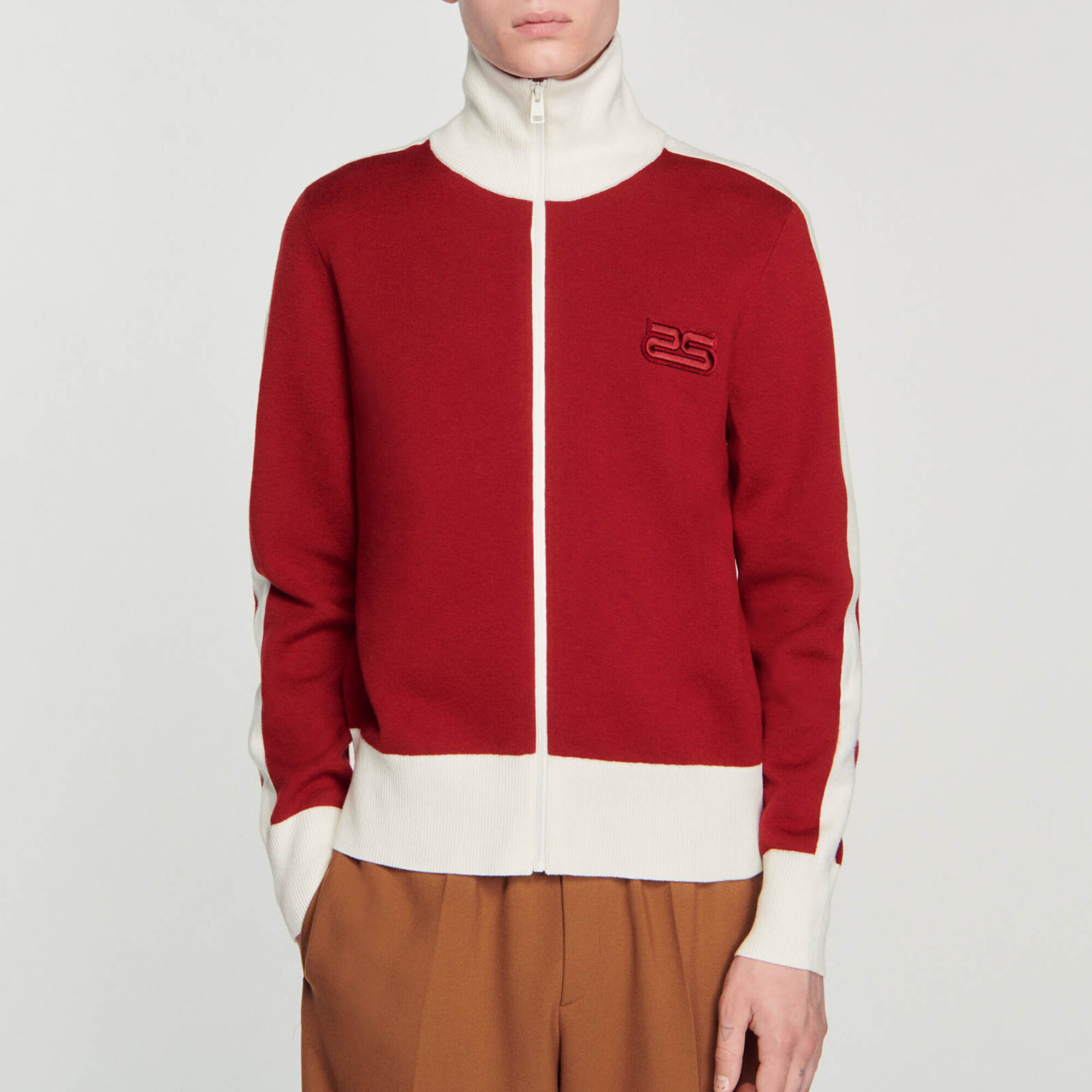 Two-tone knit cardigan in Bordeaux for Men | Sandro Paris
